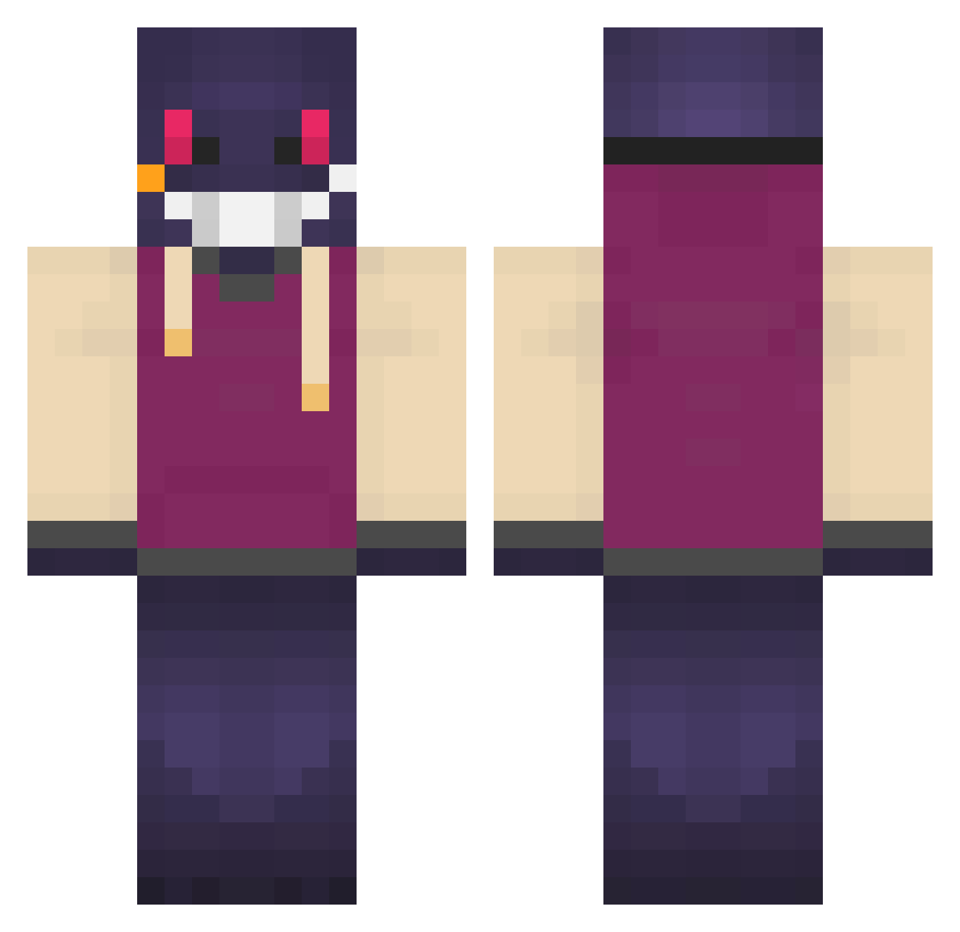 JunkUno Minecraft skin, front and back view