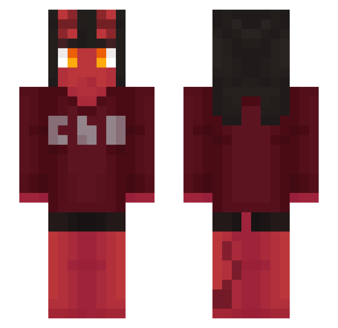 Sp00kyPigman Minecraft skin, front and back view