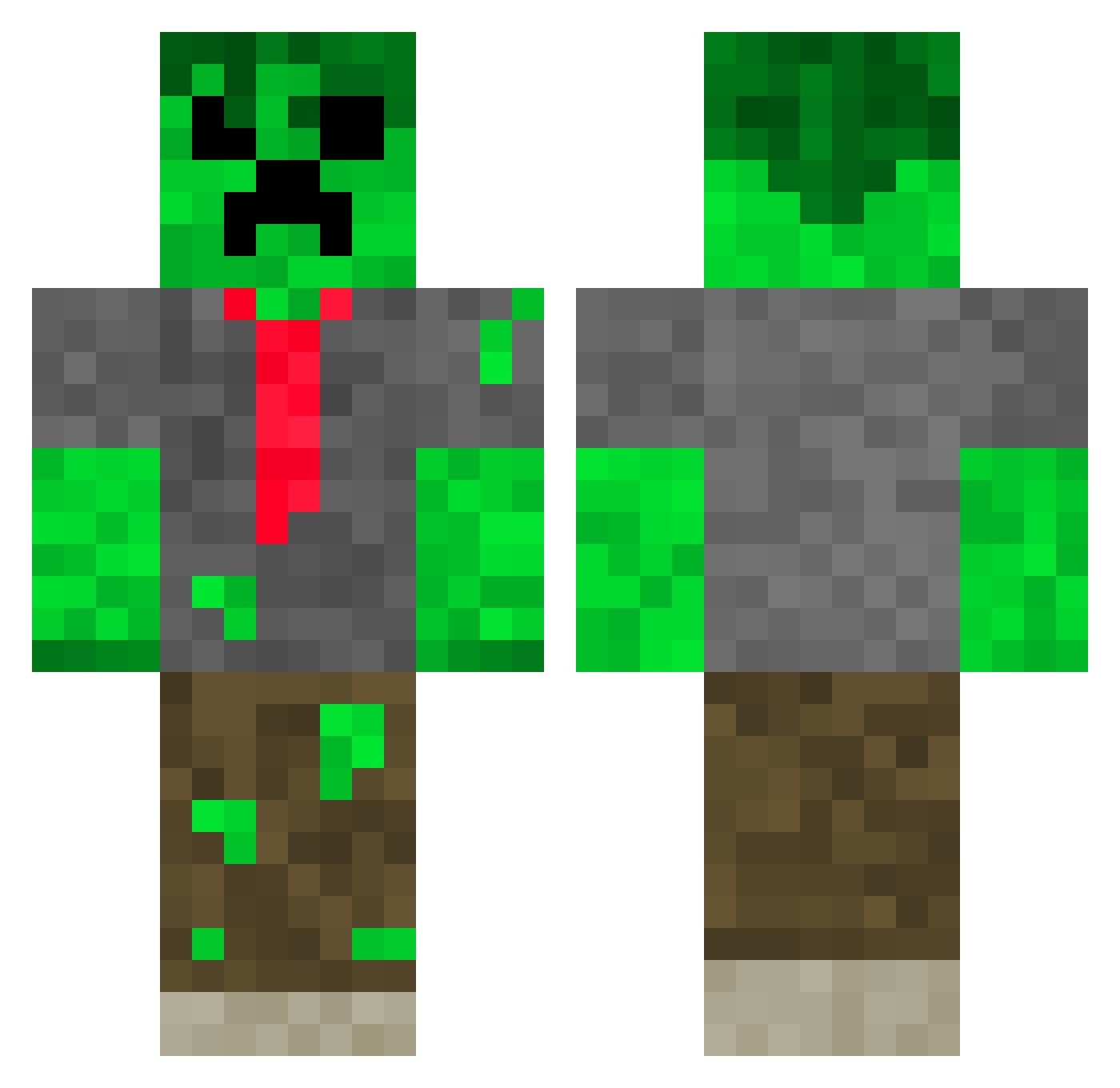 KM_Creeper Minecraft skin, front and back view
