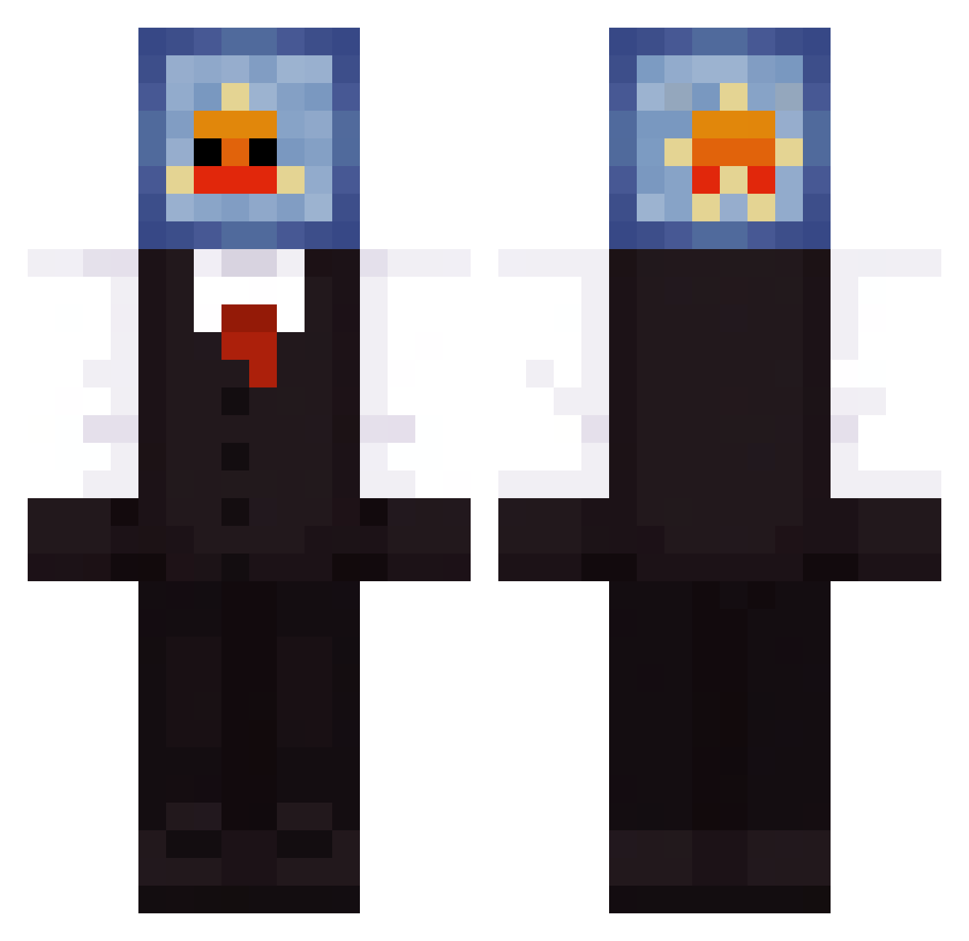 pumpederrors Minecraft skin, front and back view