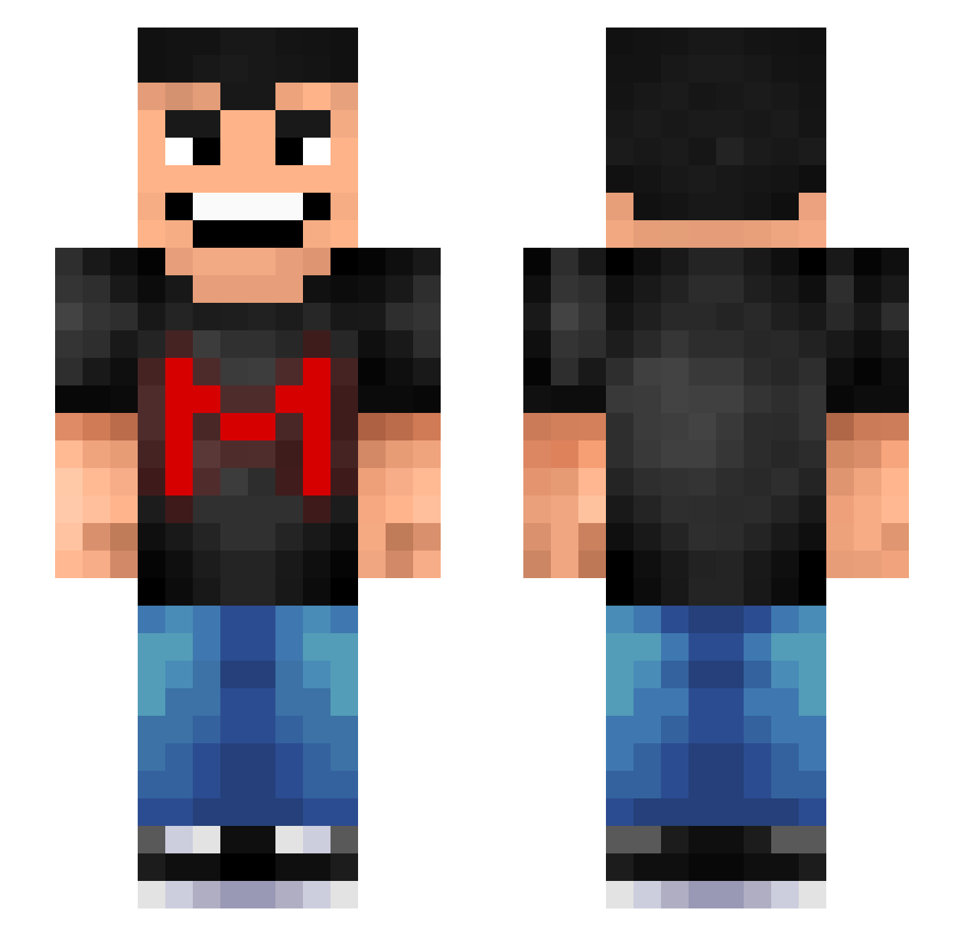 WhereIsRadio Minecraft skin, front and back view