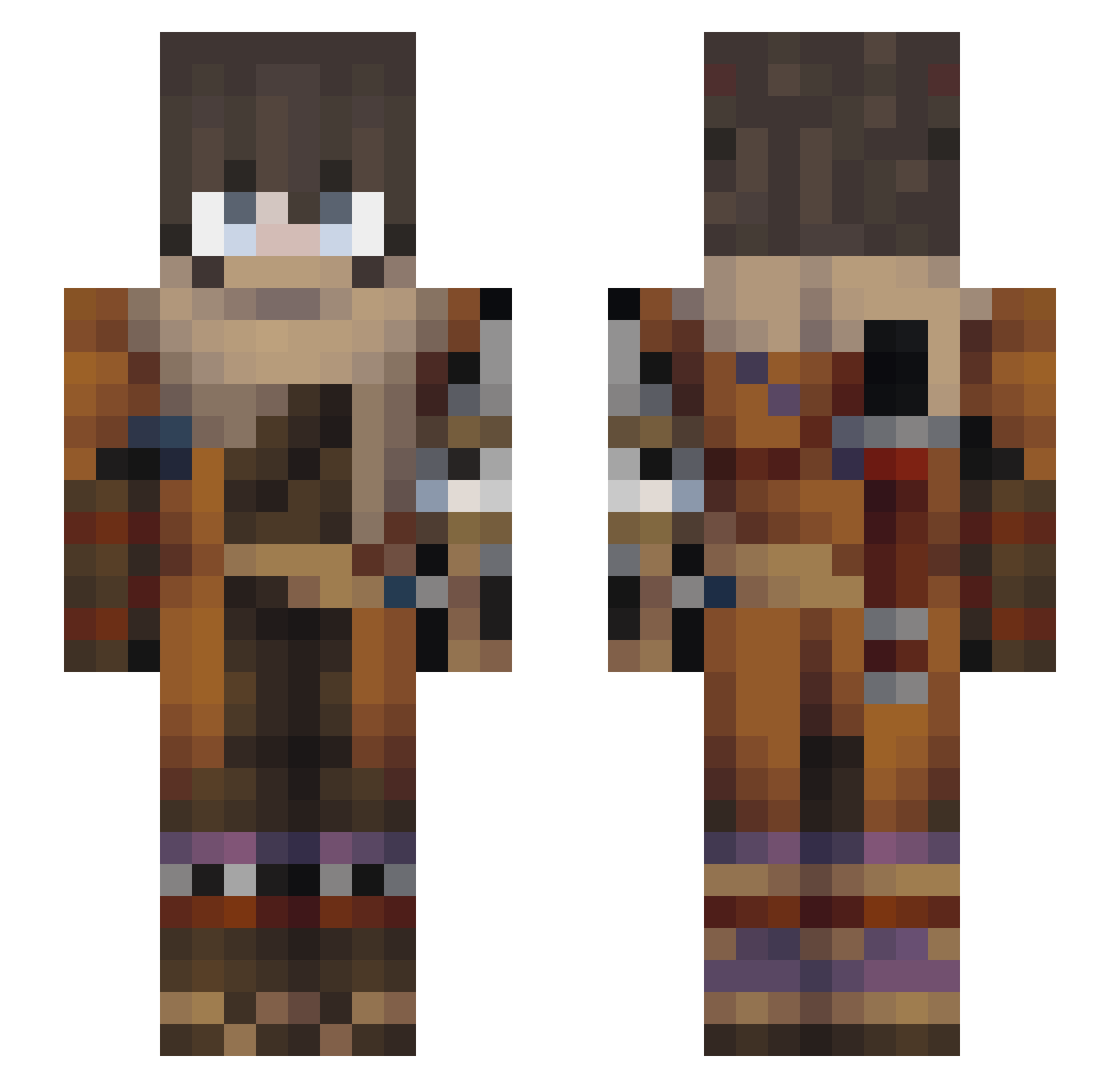 BugCak3 Minecraft skin, front and back view