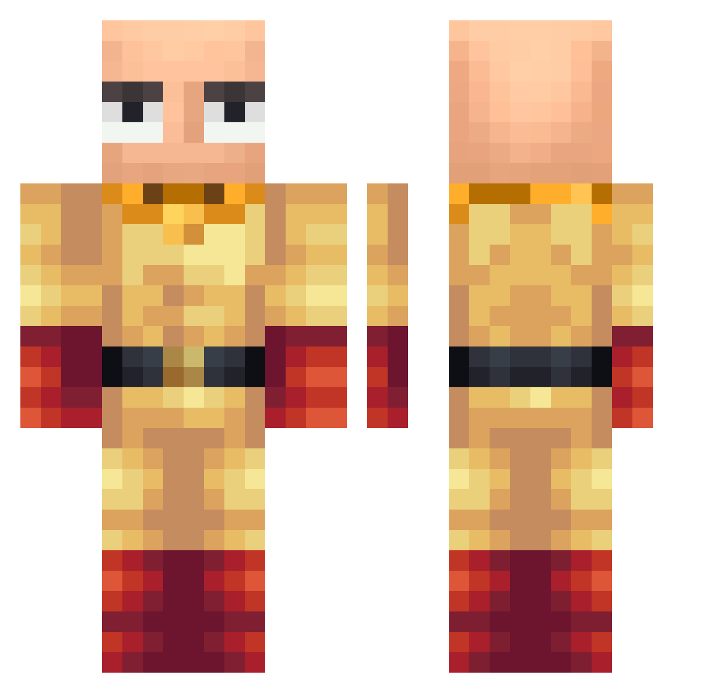 OrangeFrog Minecraft skin, front and back view