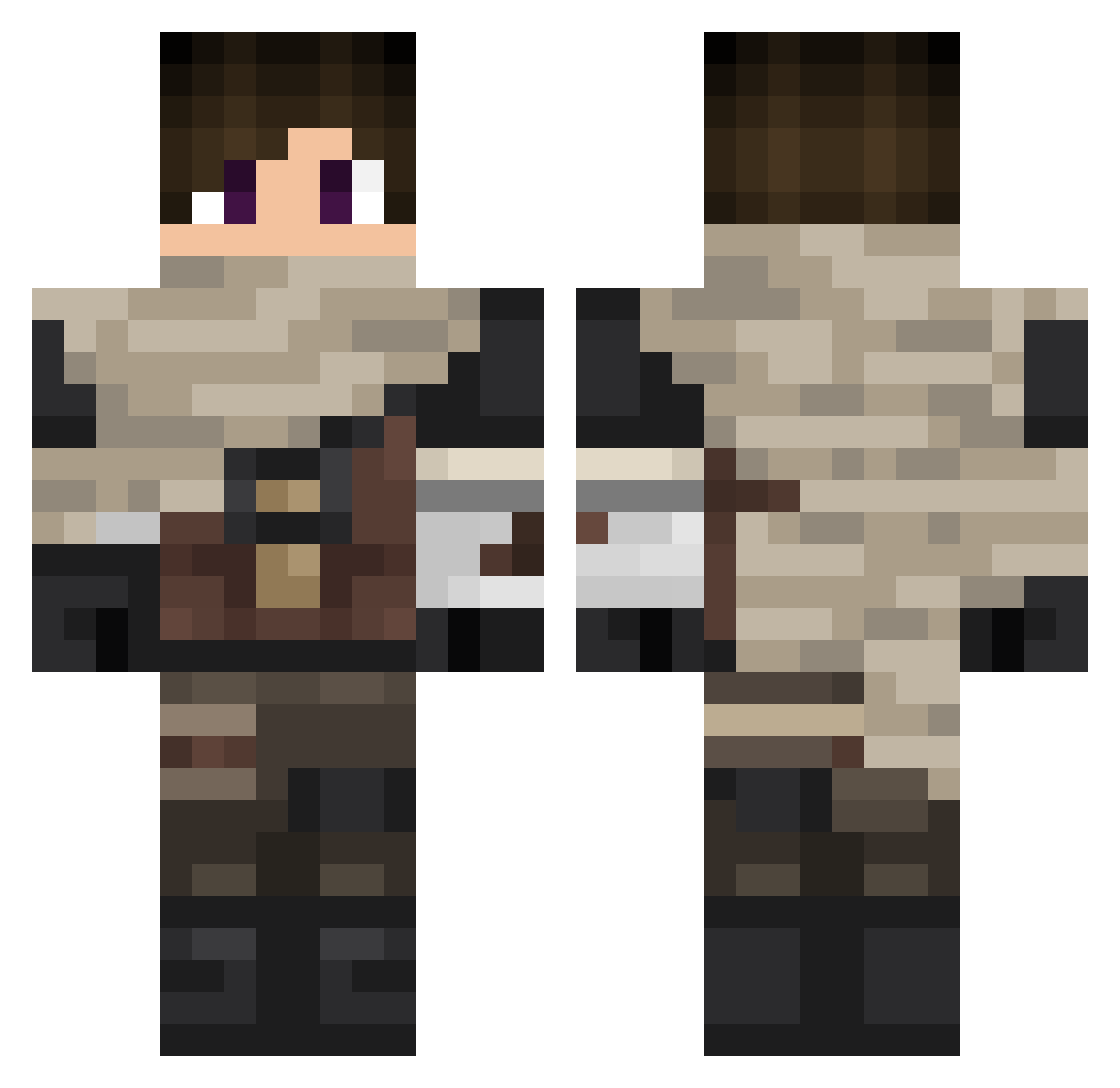 Glaciater Minecraft skin, front and back view