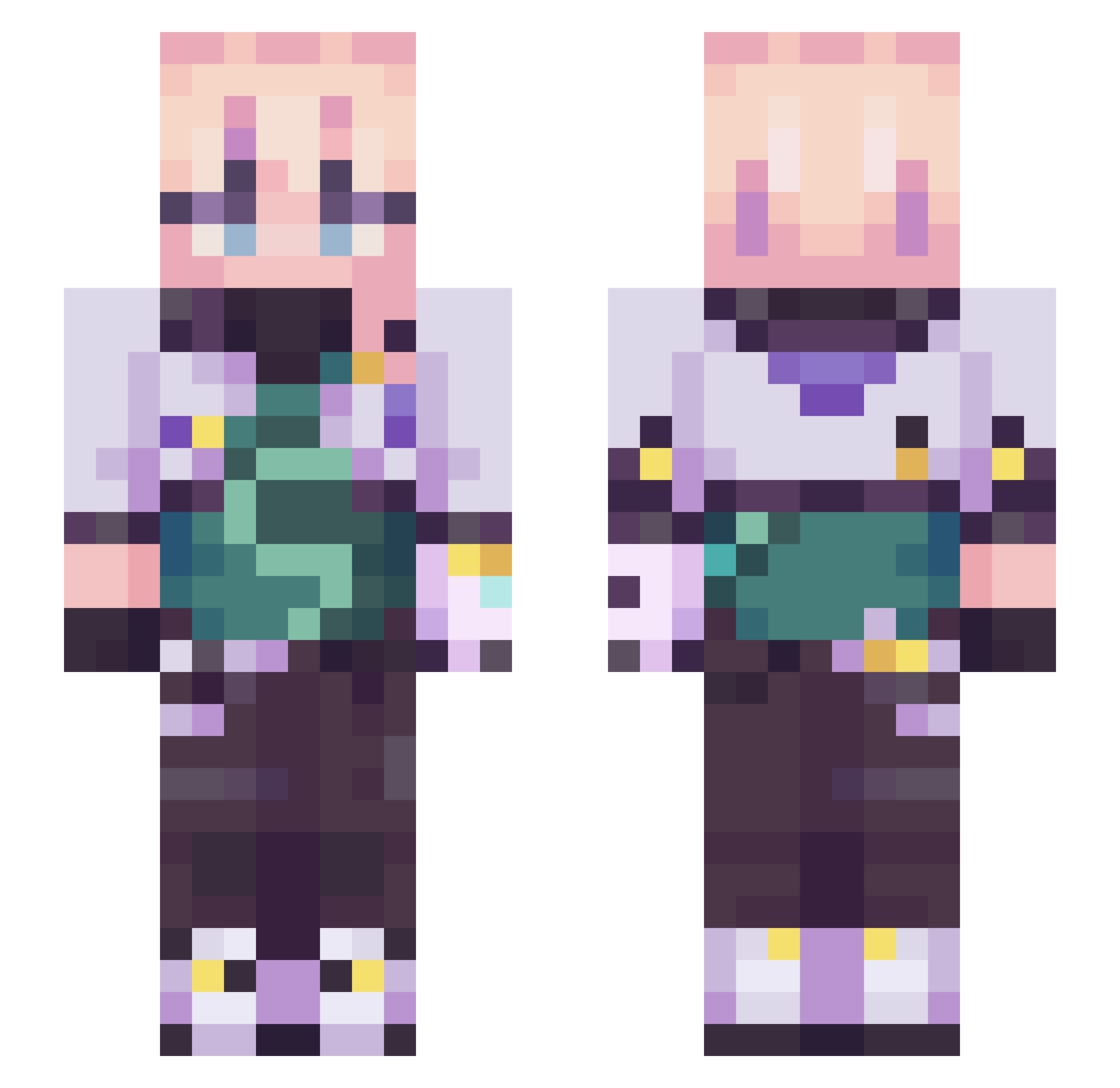 sorrybub Minecraft skin, front and back view