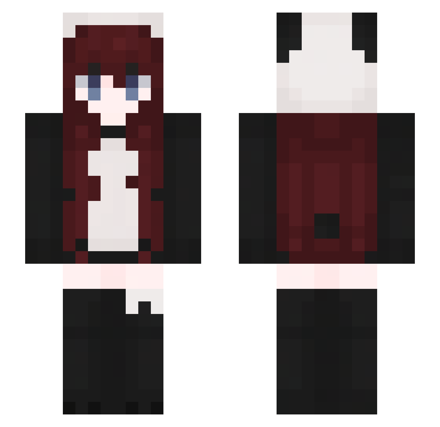 MuedesPanda Minecraft skin, front and back view