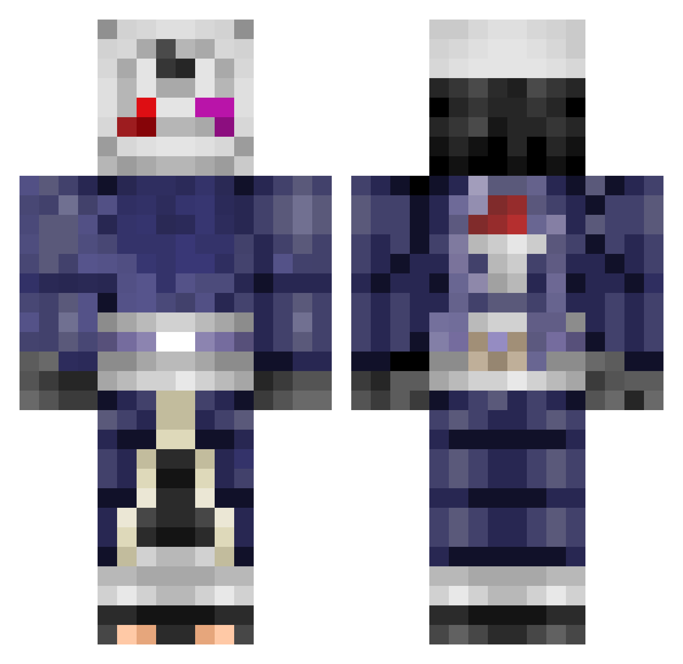 Grisailles Minecraft skin, front and back view