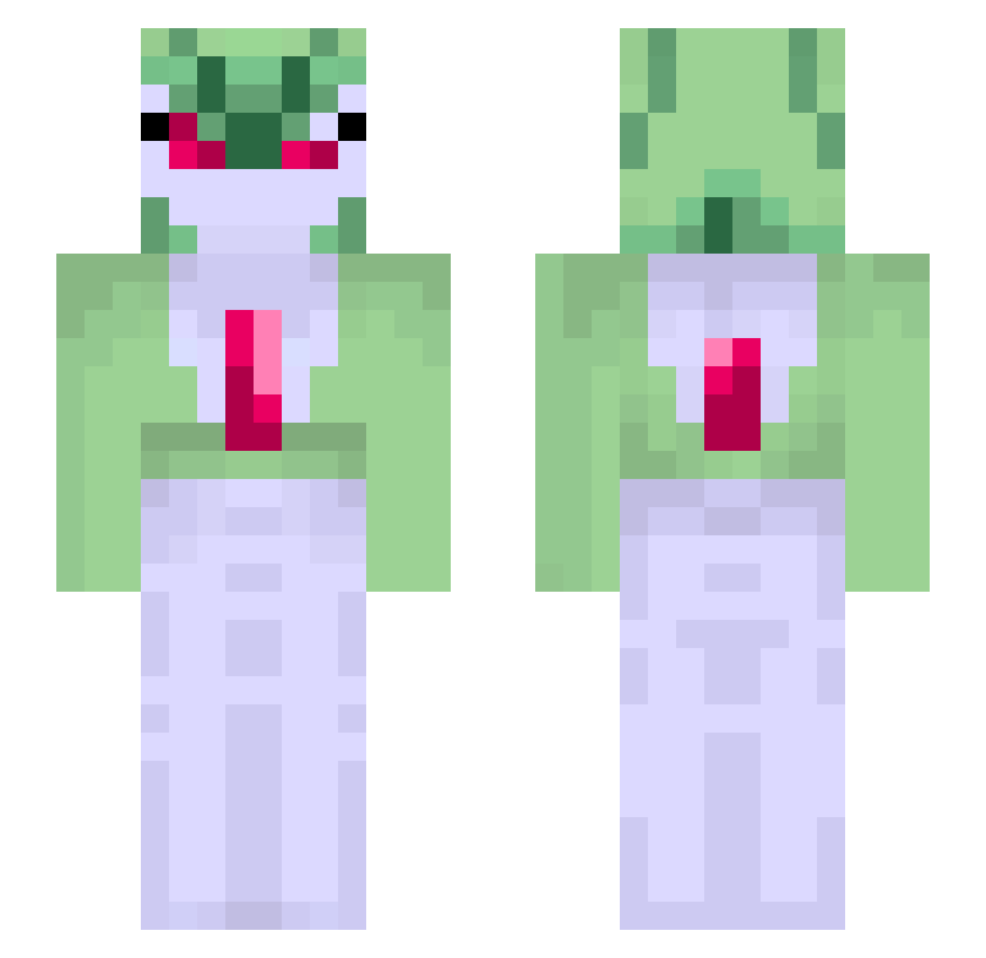 plumamy Minecraft skin, front and back view