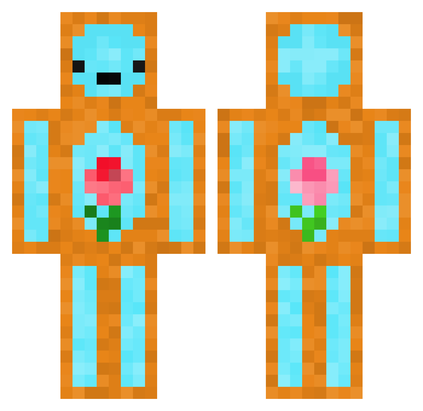 qbasia Minecraft skin, front and back view