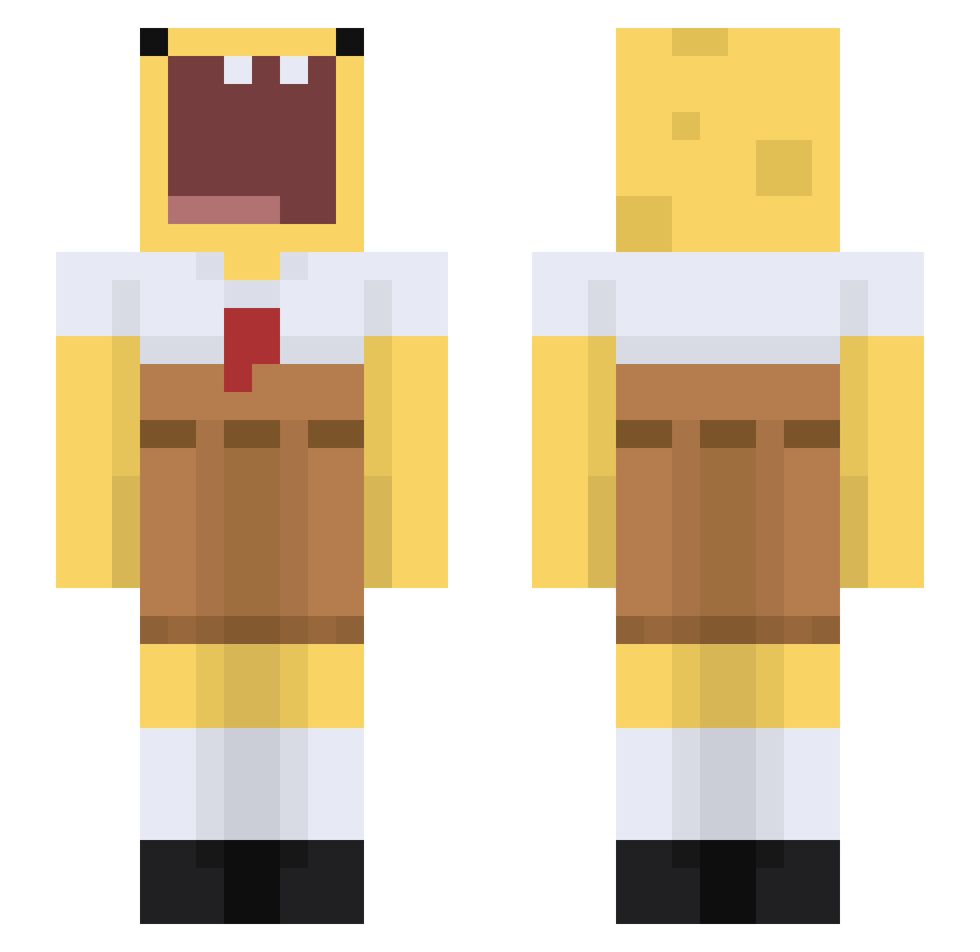 sponcibob Minecraft skin, front and back view
