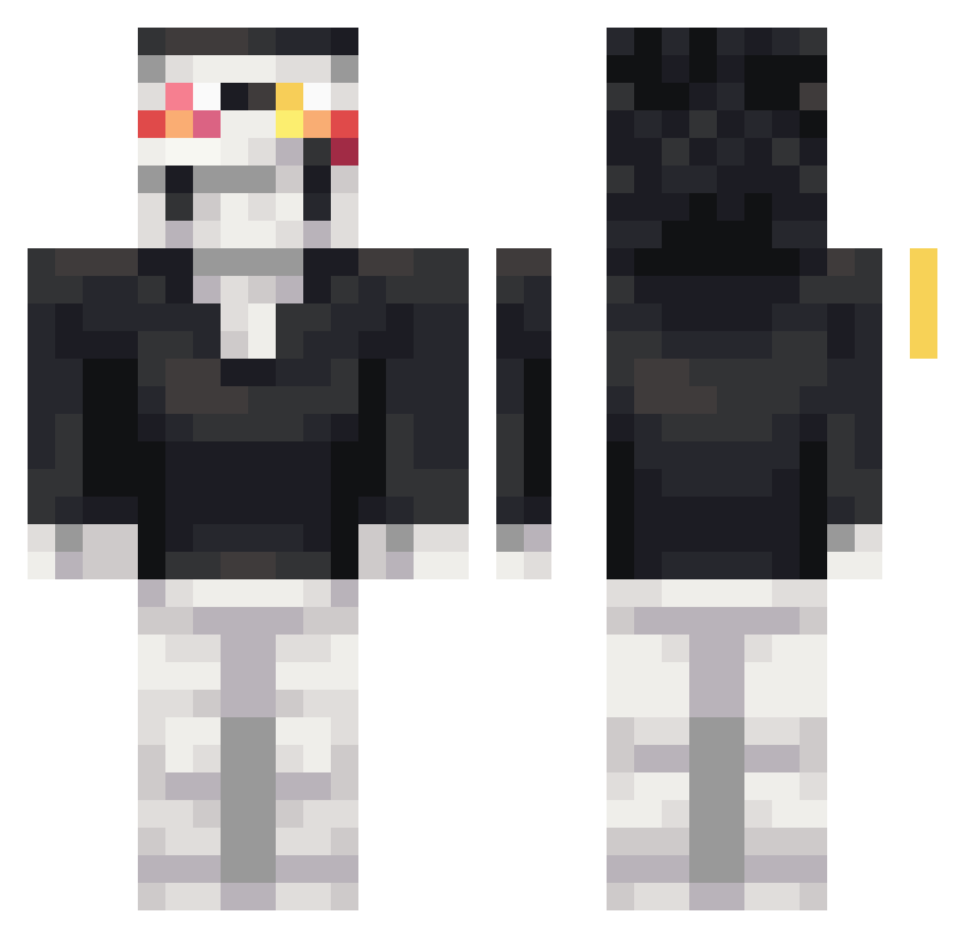 Saucebender Minecraft skin, front and back view