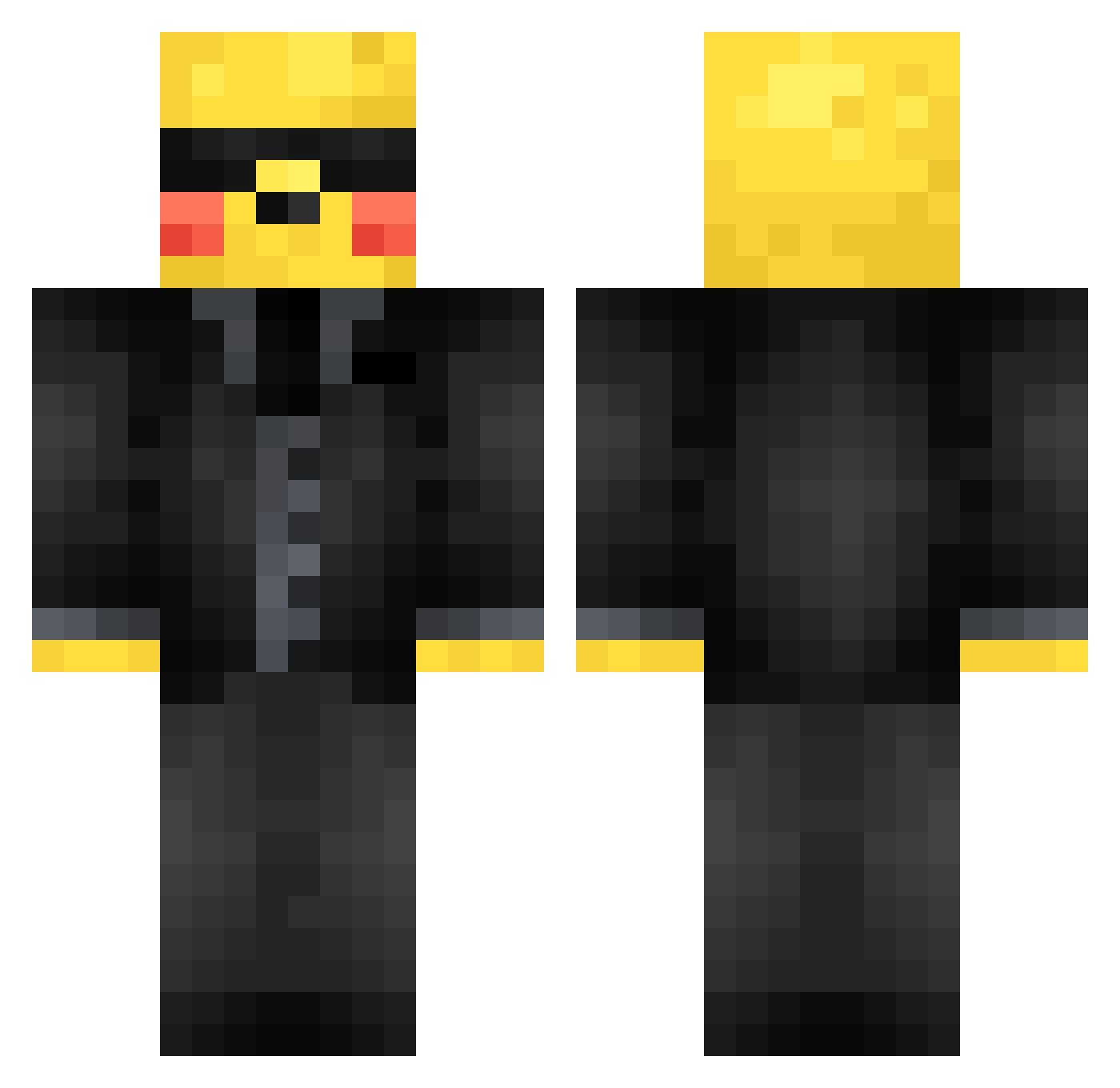 XD_PIKACHU Minecraft skin, front and back view