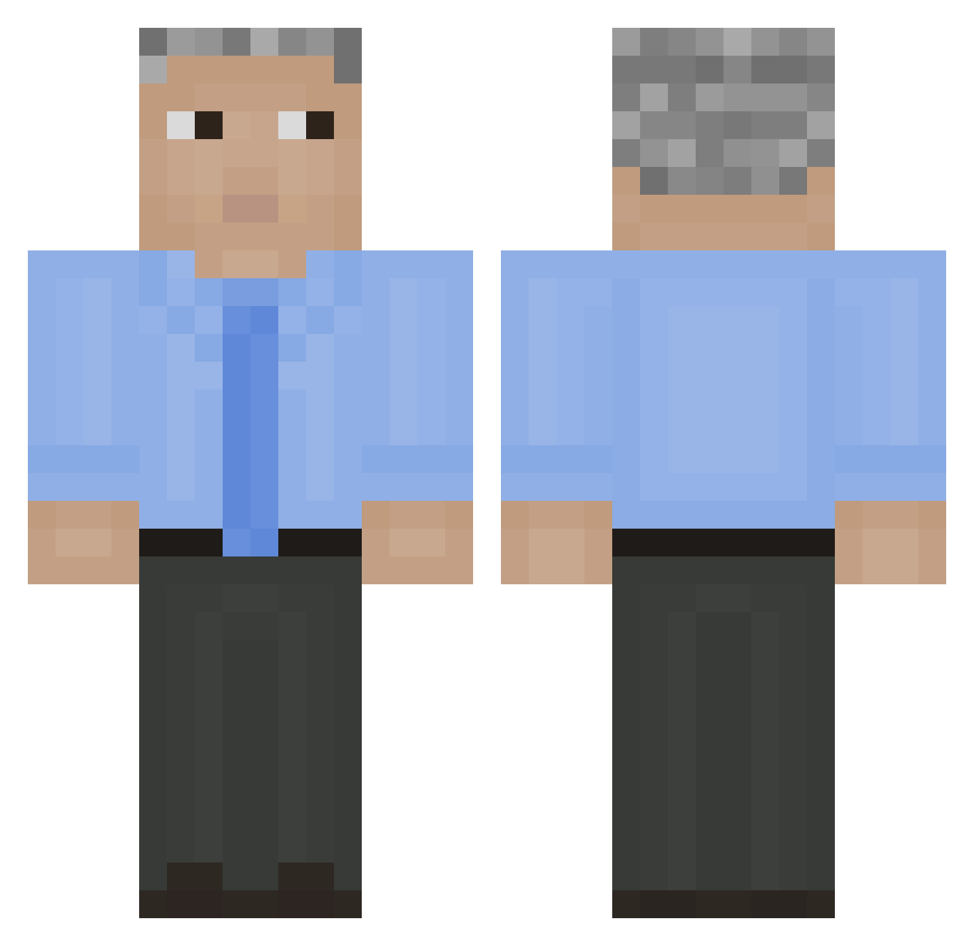 Bedwards Minecraft skin, front and back view