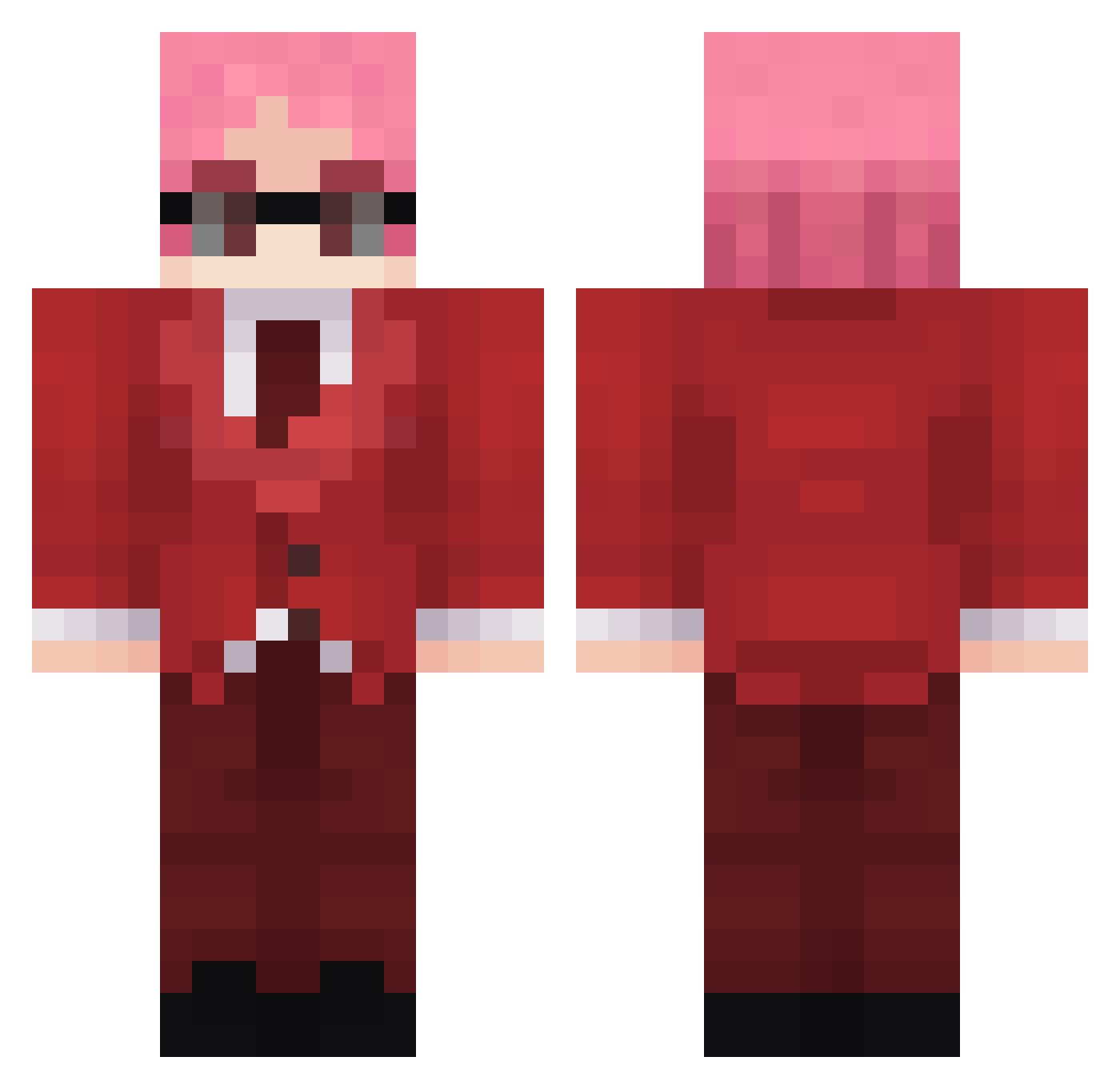 Redzly Minecraft skin, front and back view