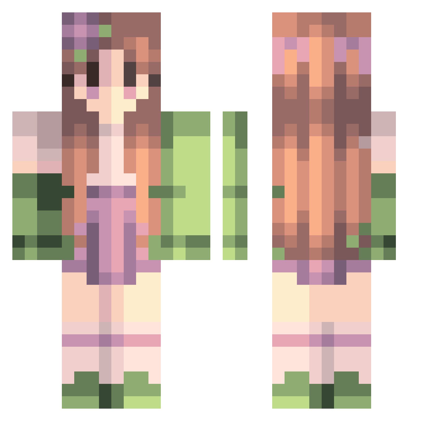 Skokom Minecraft skin, front and back view
