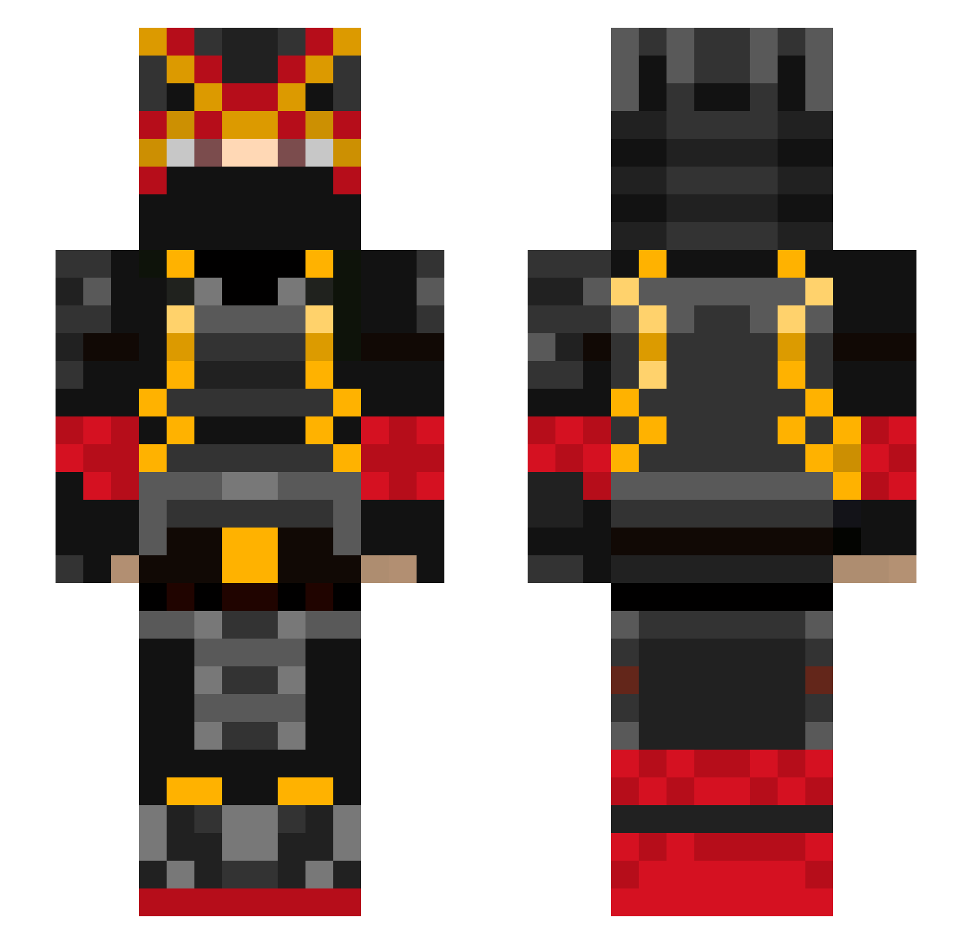 BurnedManOG Minecraft skin, front and back view