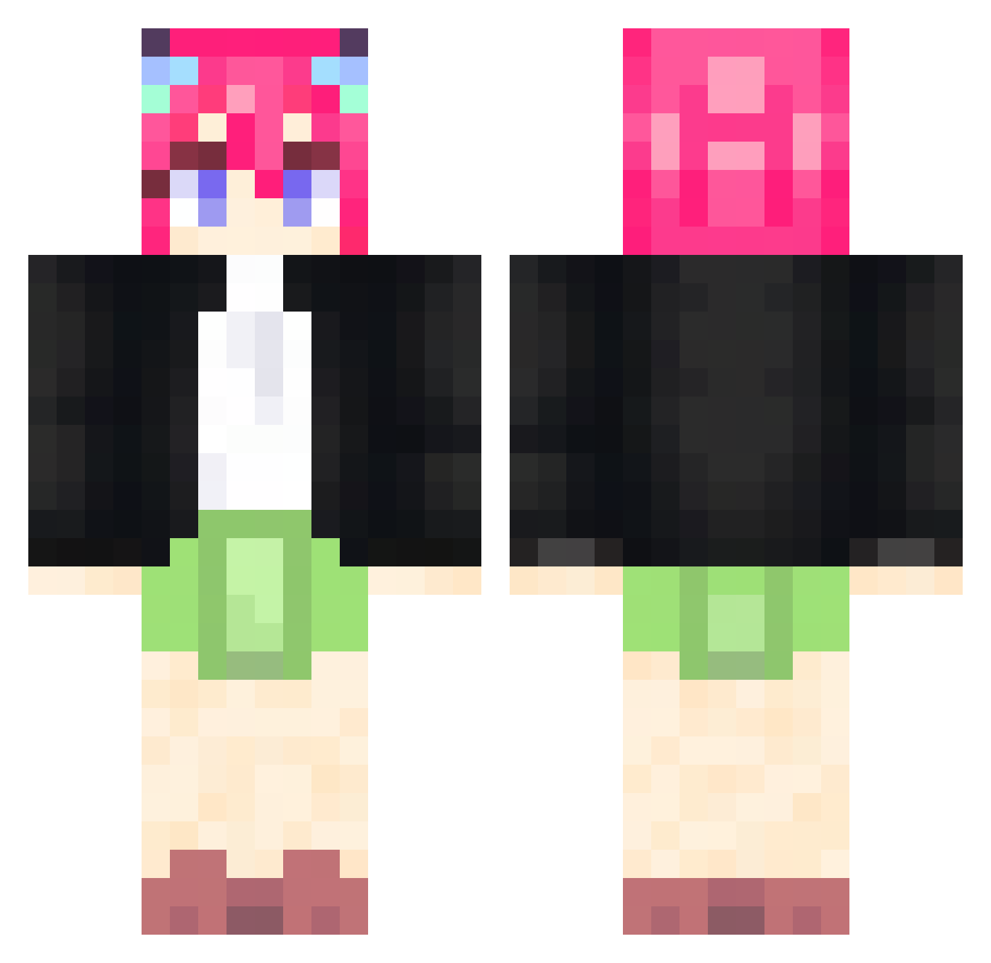 Penzilla Minecraft skin, front and back view