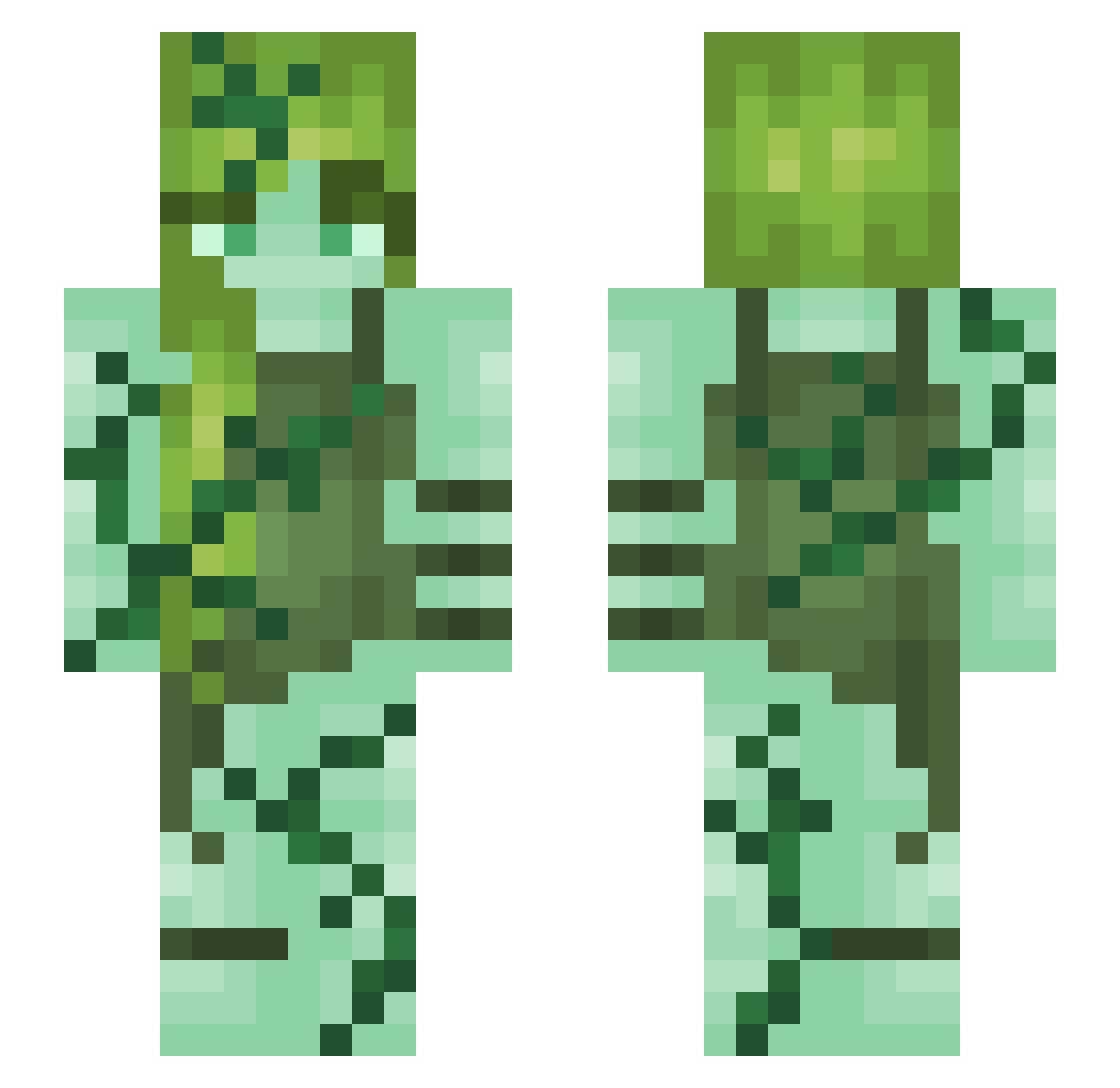 biologism Minecraft skin, front and back view
