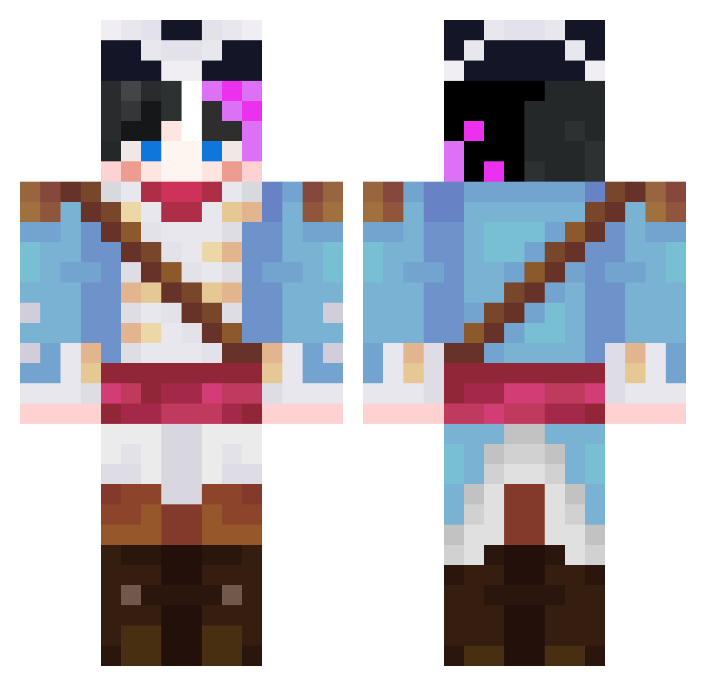 Nomia0 Minecraft skin, front and back view