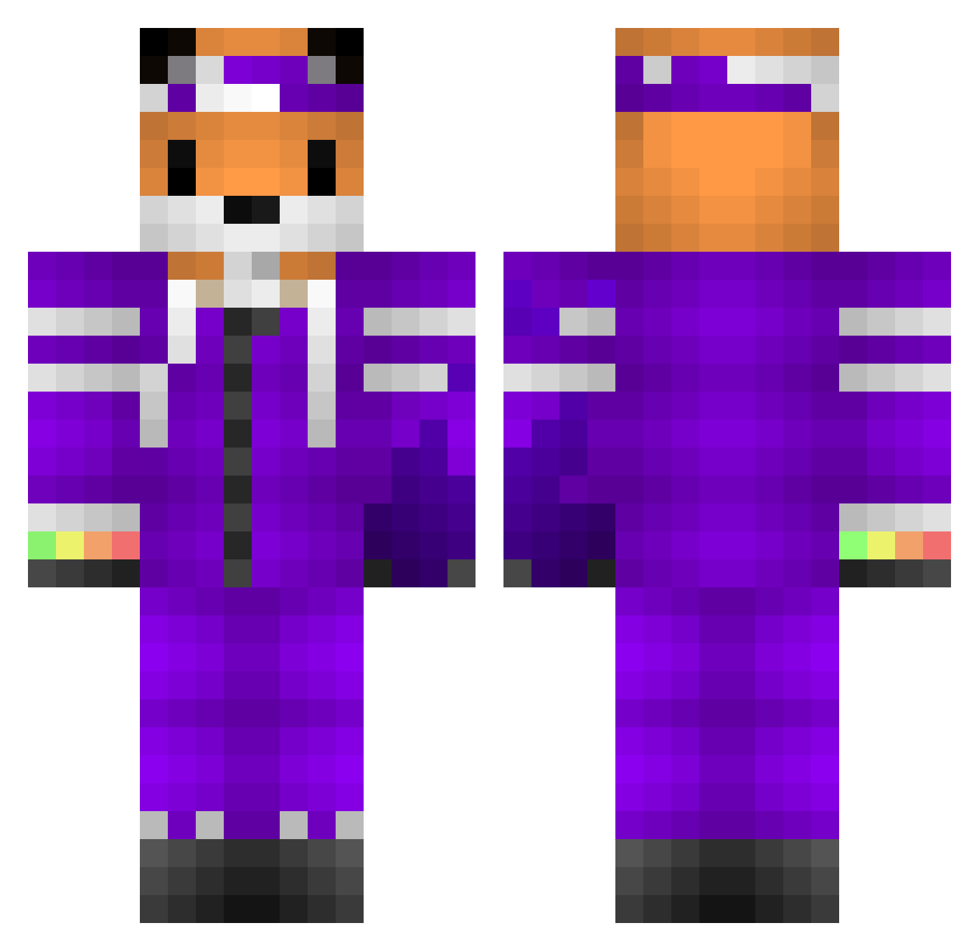Revedtv Minecraft skin, front and back view