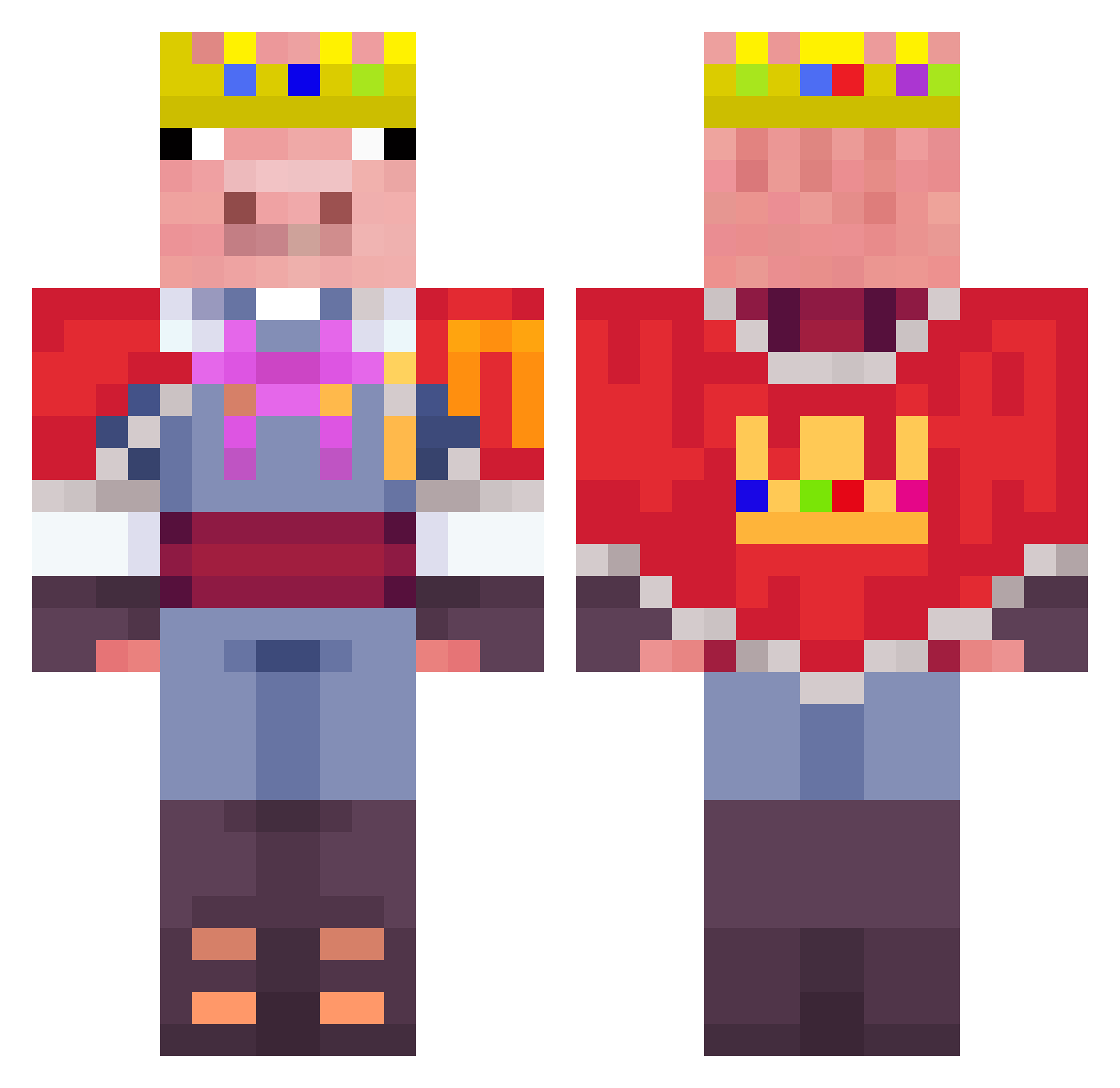 Technoate Minecraft skin, front and back view