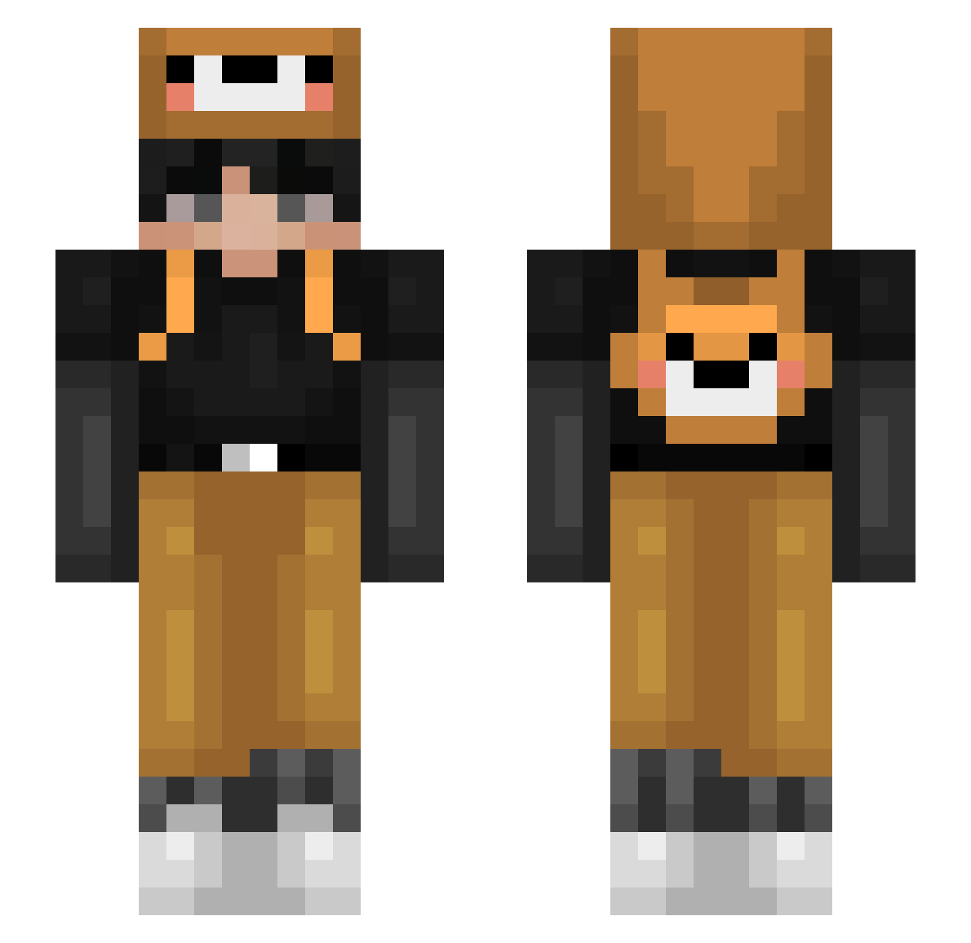 YookaTV Minecraft skin, front and back view