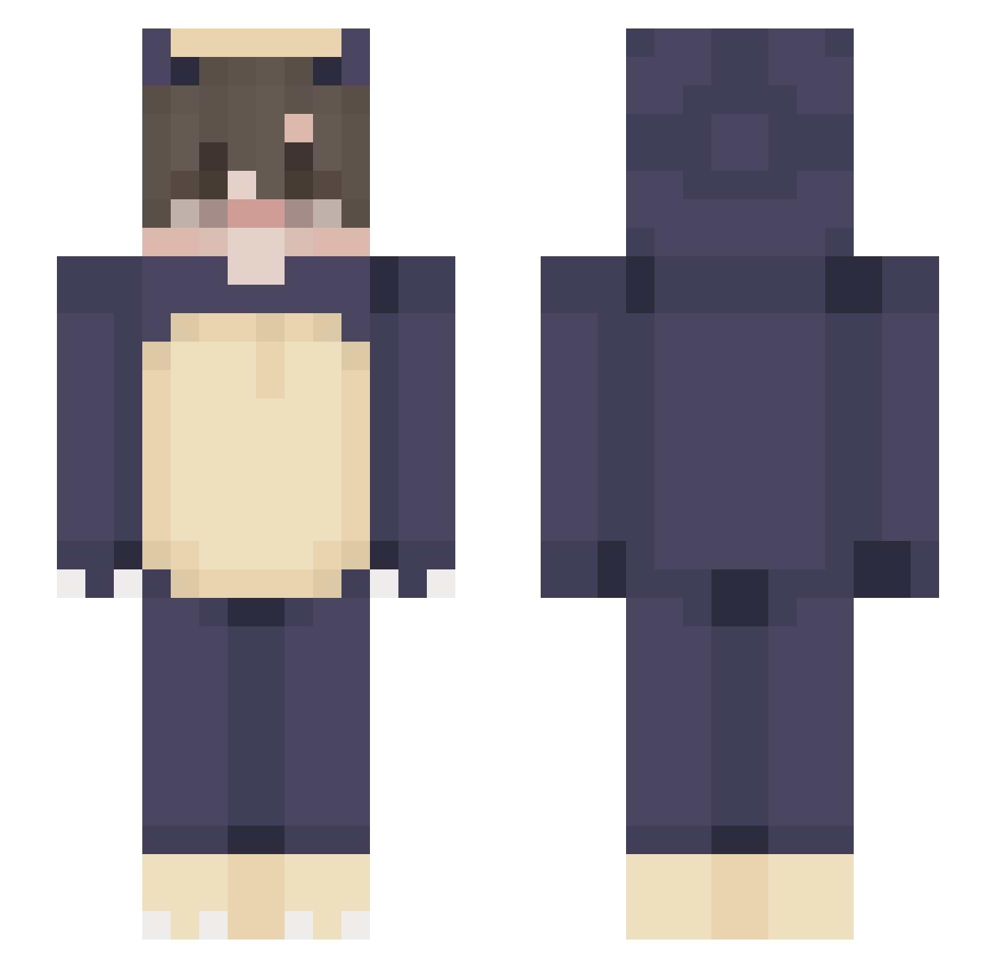 Puwpled Minecraft skin, front and back view