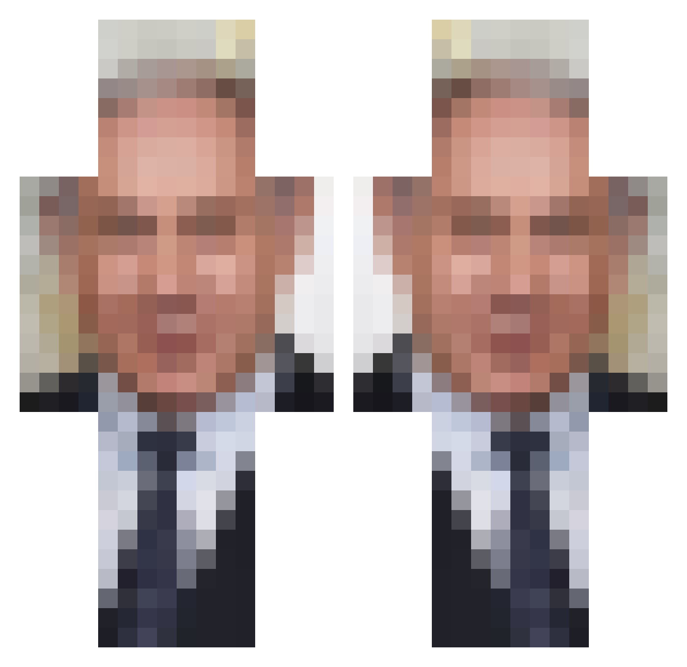 Mesaream Minecraft skin, front and back view