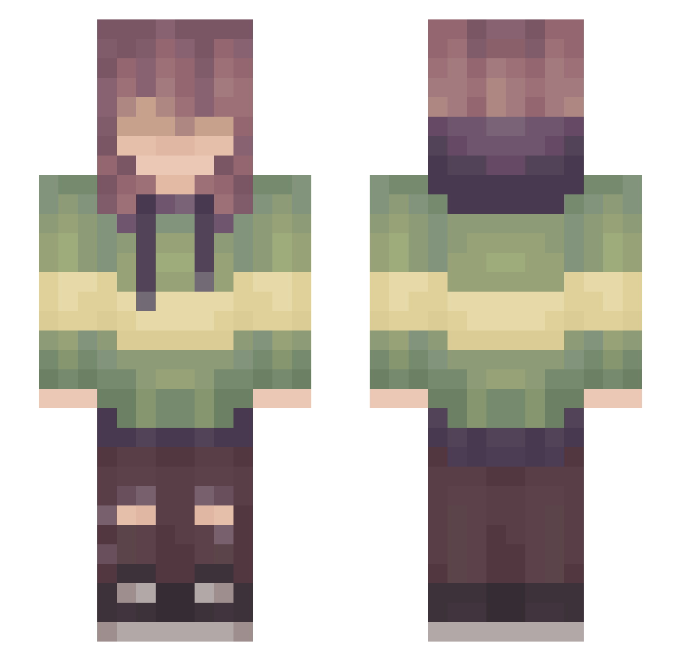 jitterishbug Minecraft skin, front and back view