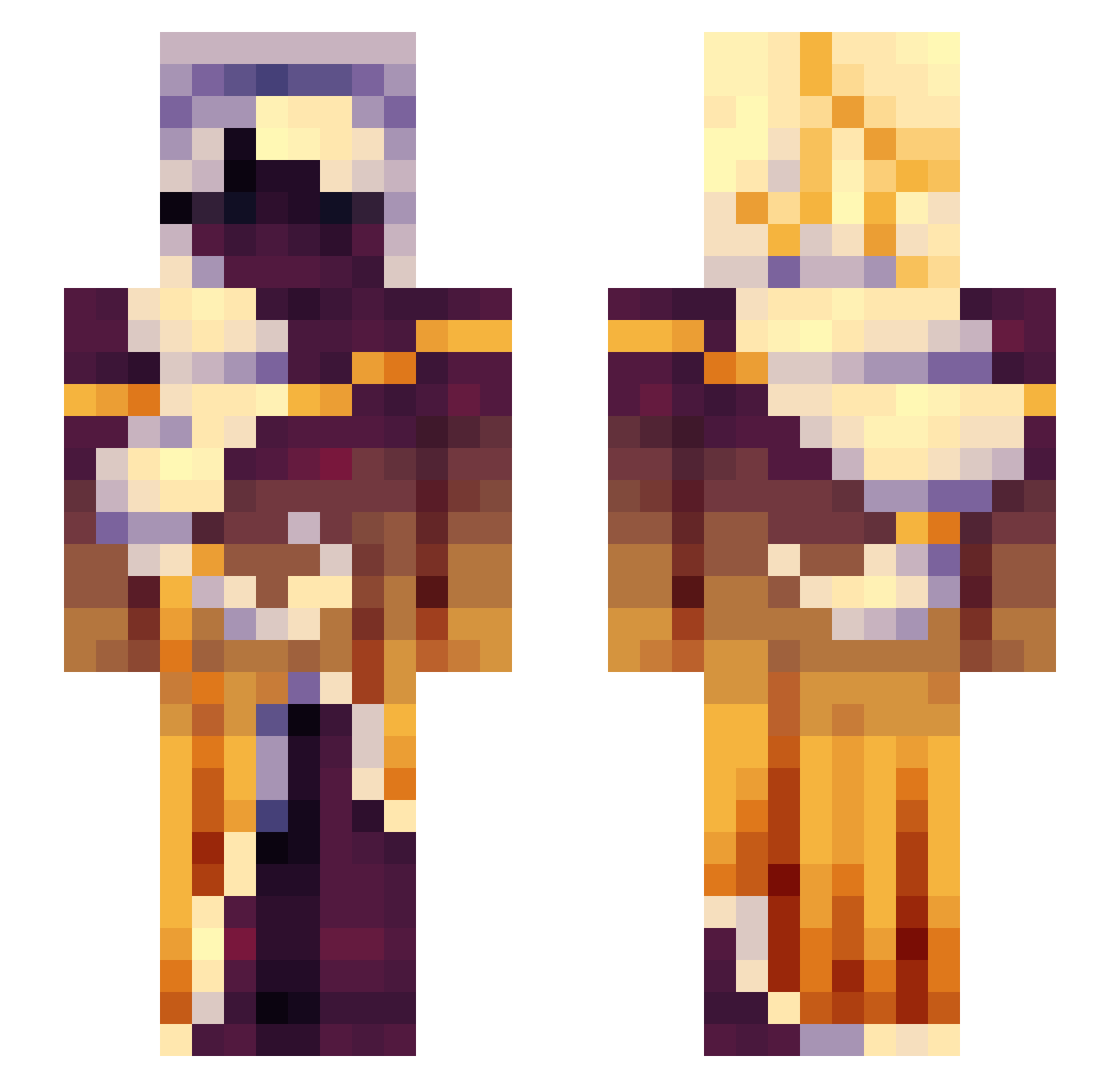 Techniskill Minecraft skin, front and back view