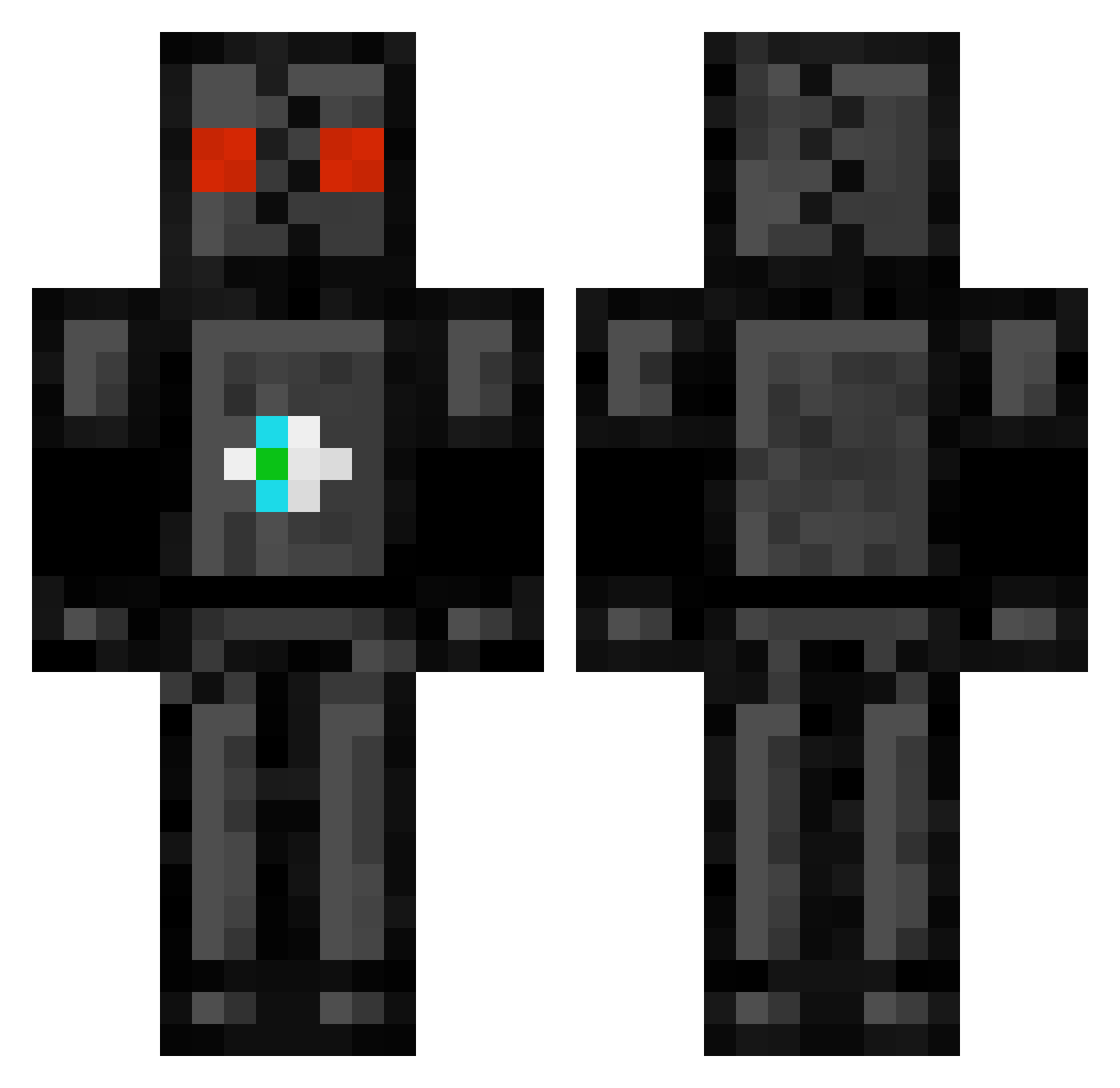 Torched Minecraft skin, front and back view