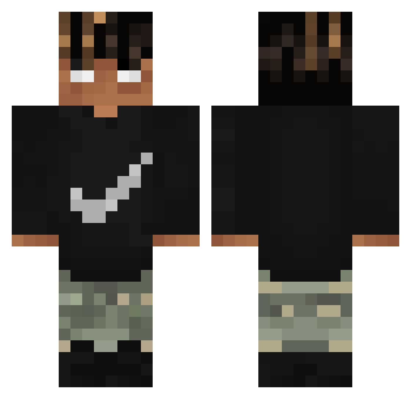 BlackJ8 Minecraft skin, front and back view