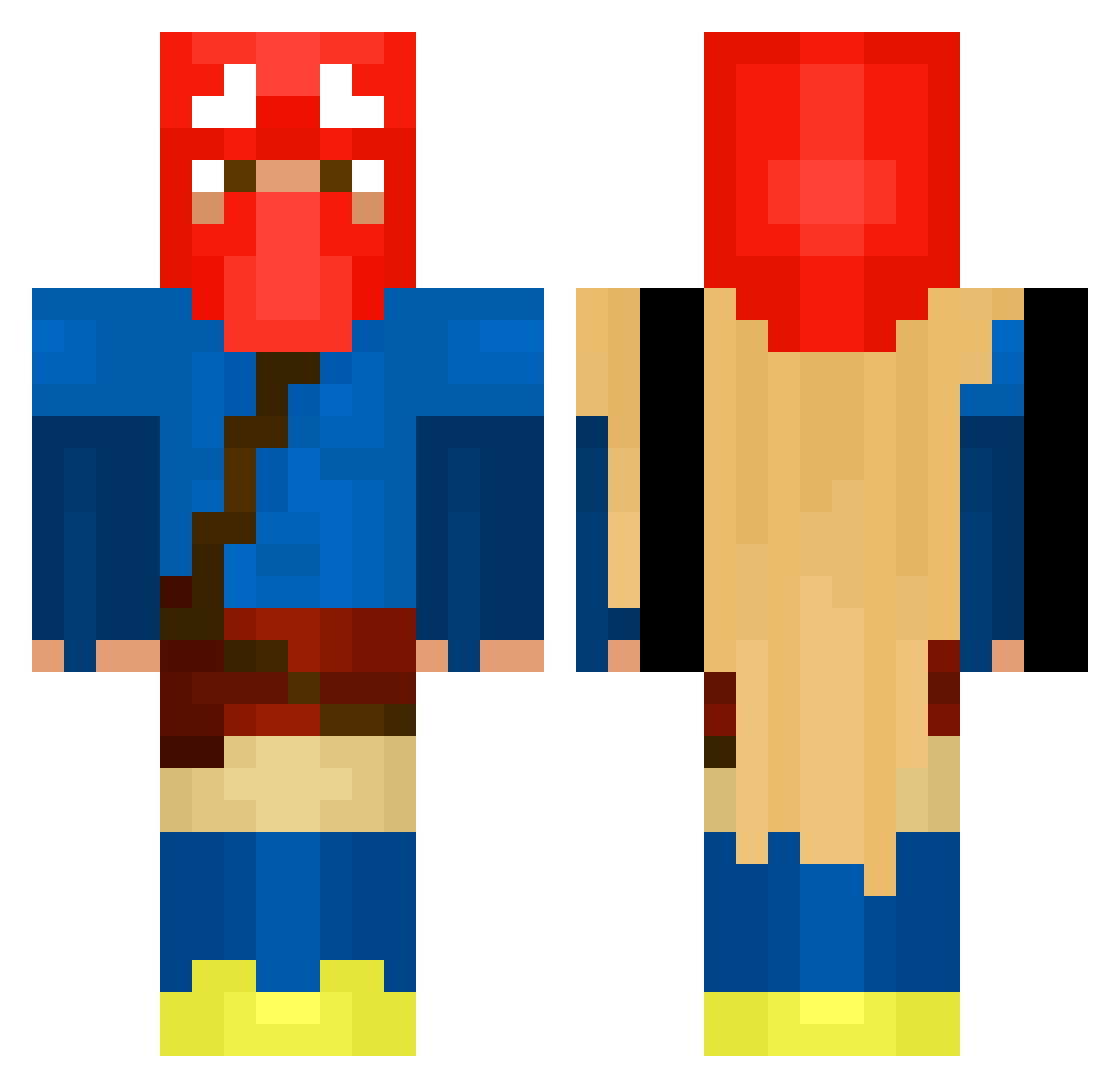Sinatorest Minecraft skin, front and back view
