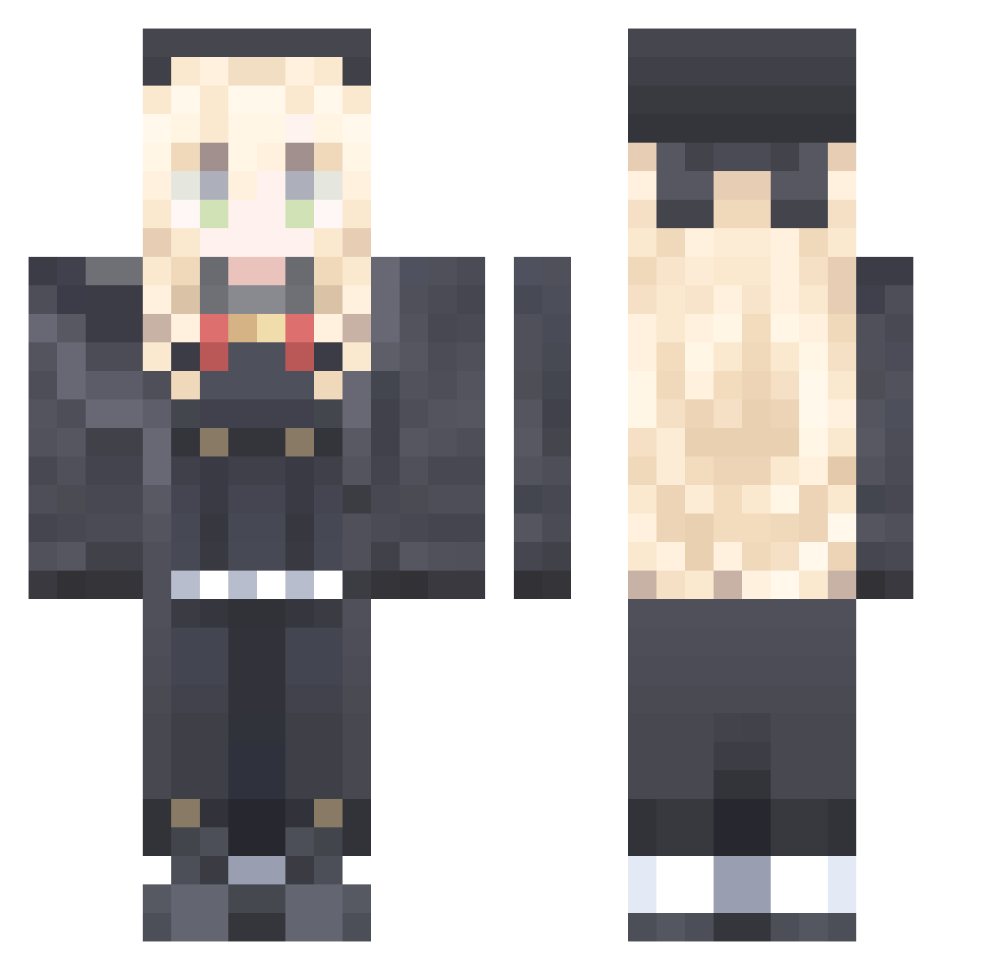 Zachyu64 Minecraft skin, front and back view