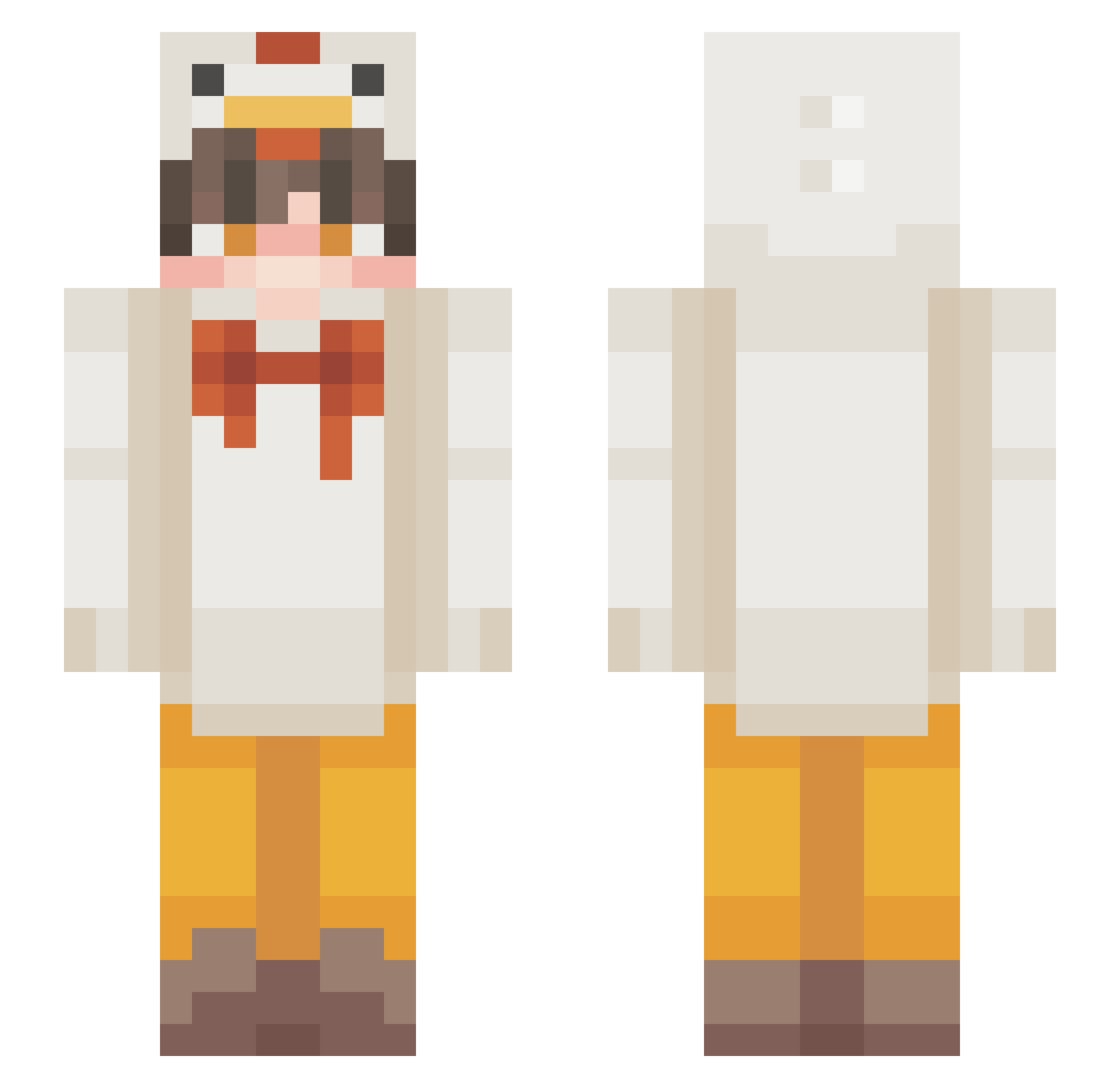 R0B0TO Minecraft skin, front and back view