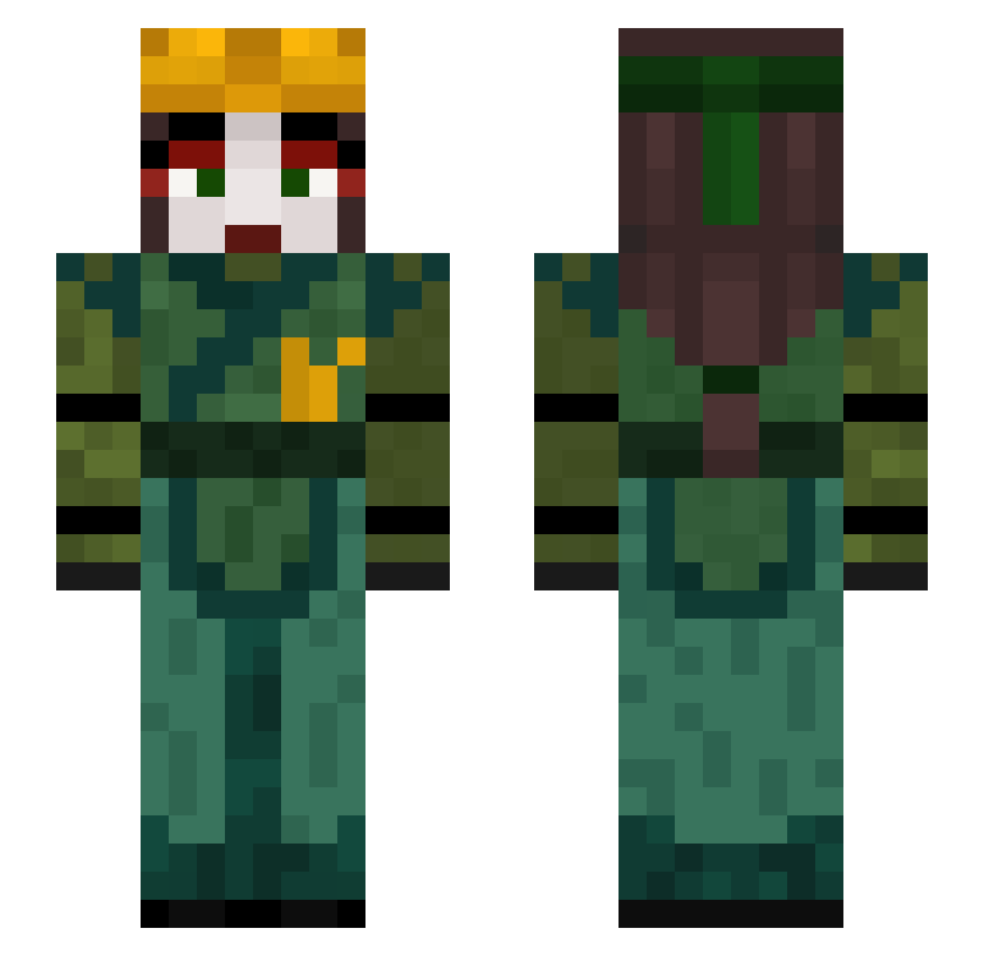 WhereIsSol Minecraft skin, front and back view