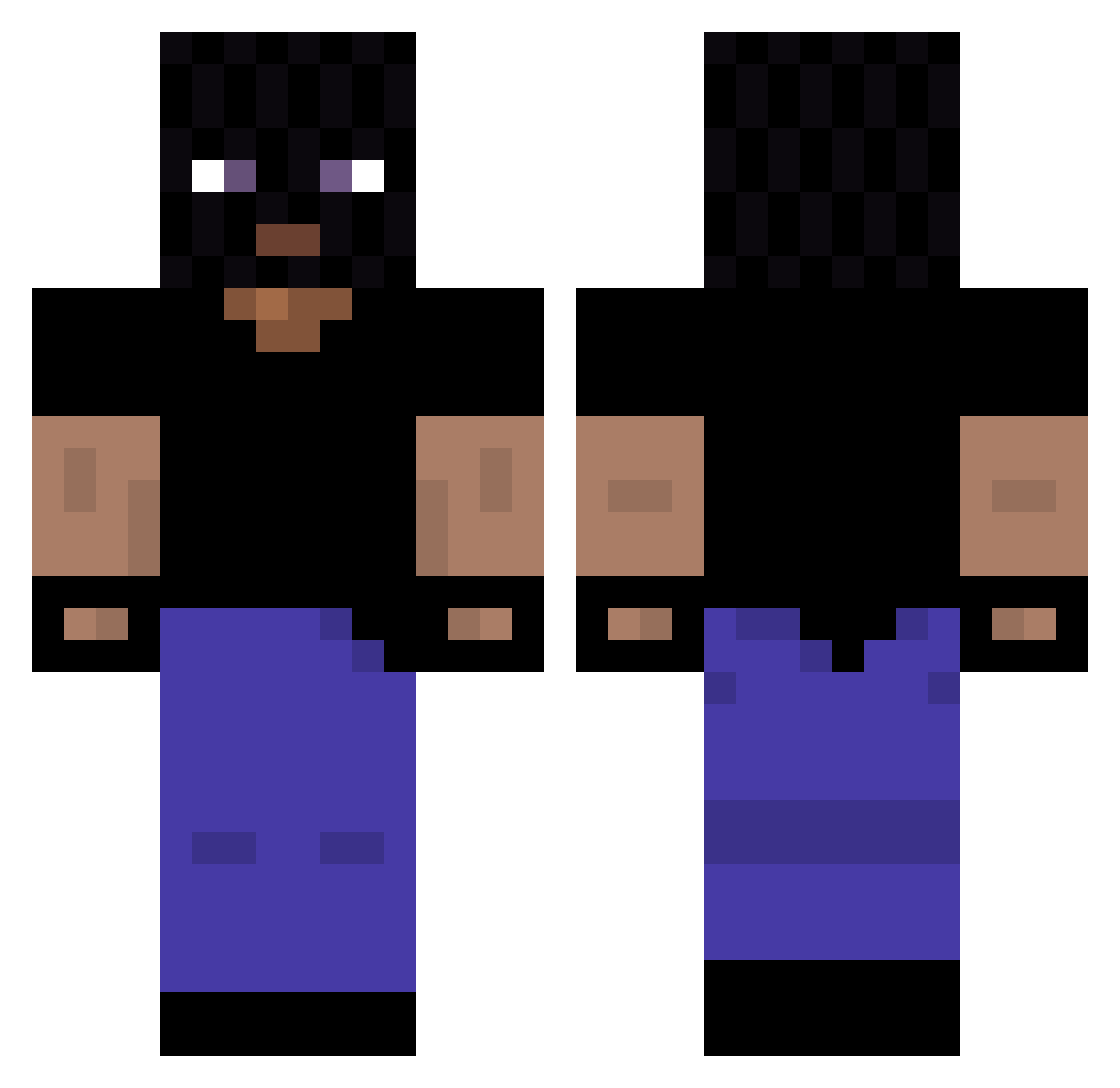 EV0K3R Minecraft skin, front and back view