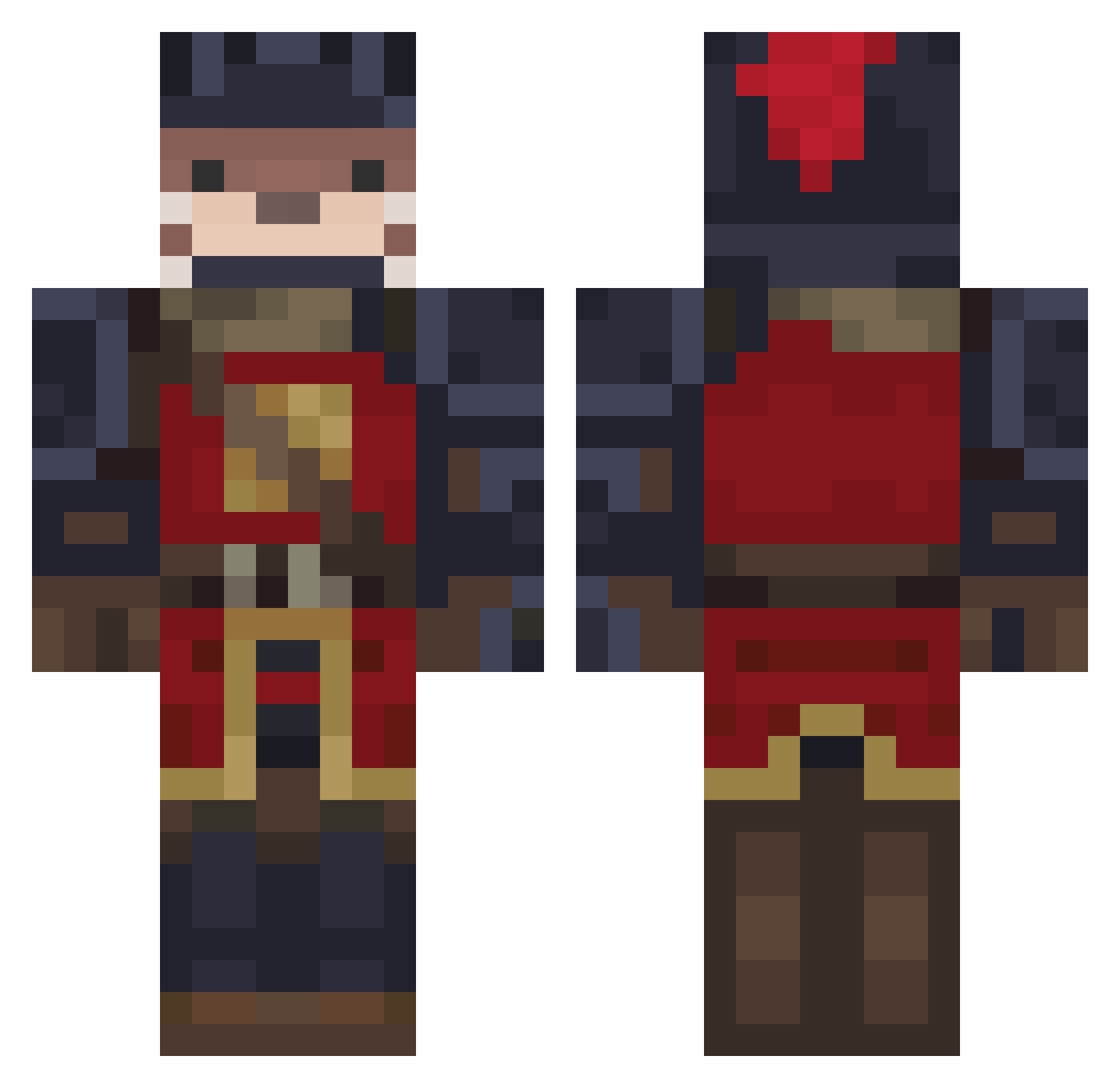 Esqueletinho Minecraft skin, front and back view