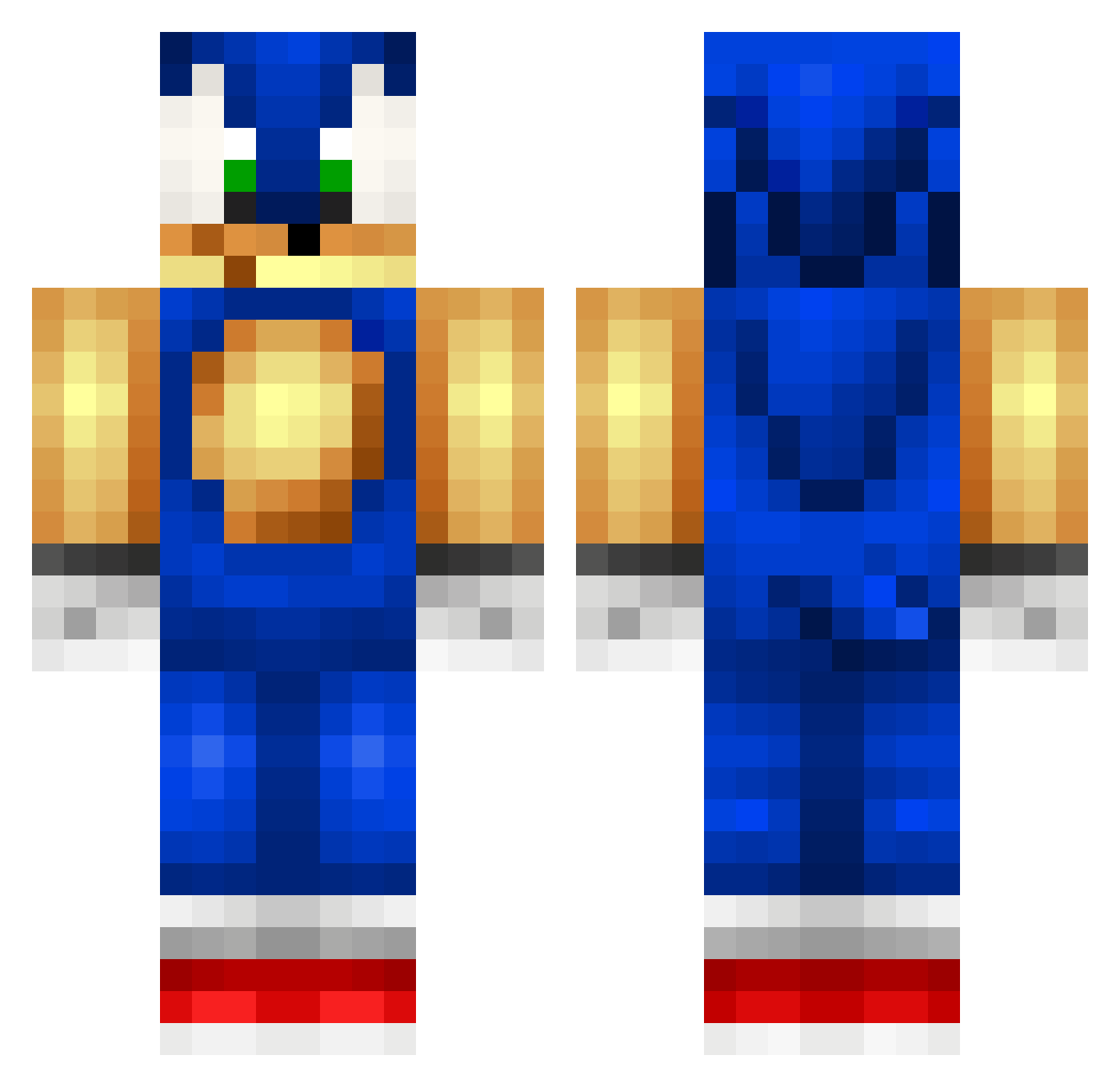 Sonic Minecraft skin, front and back view