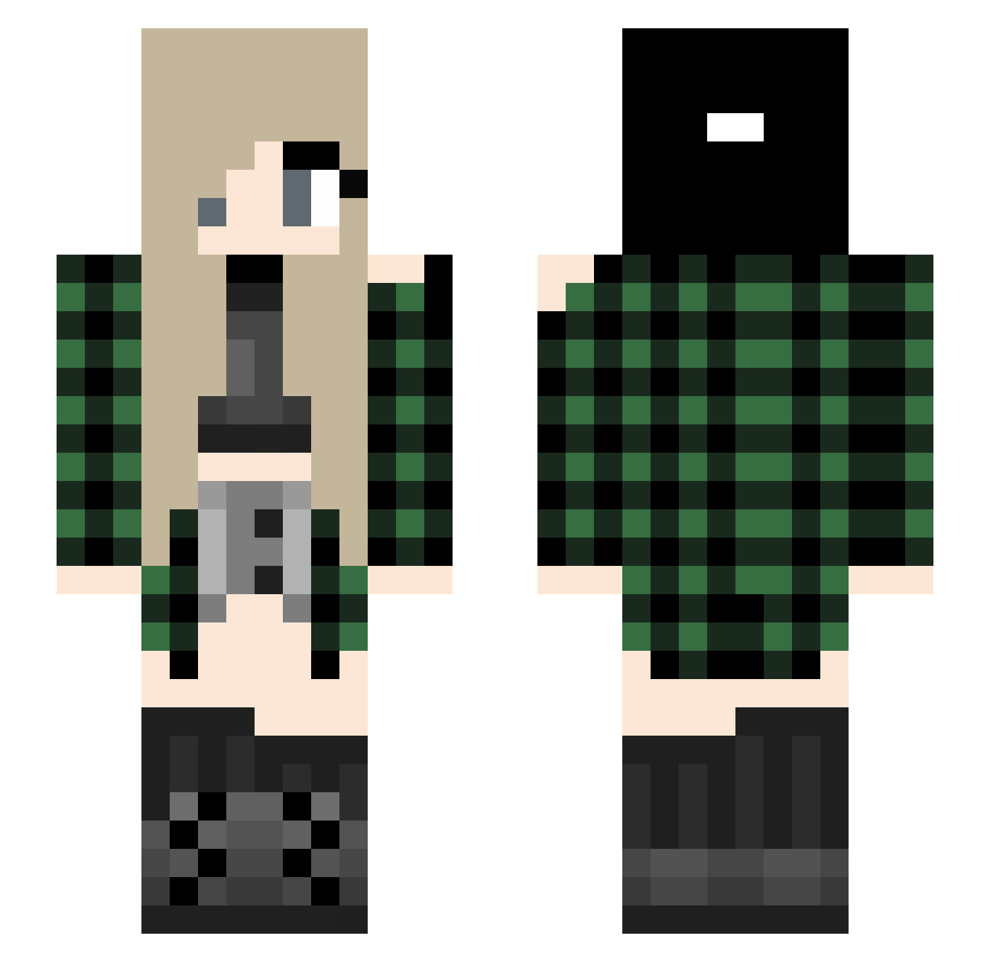 Coraline Minecraft skin, front and back view