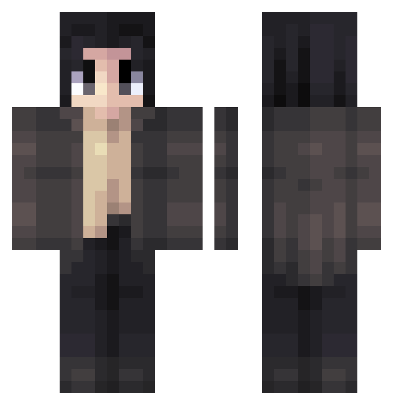 Wiggings Minecraft skin, front and back view