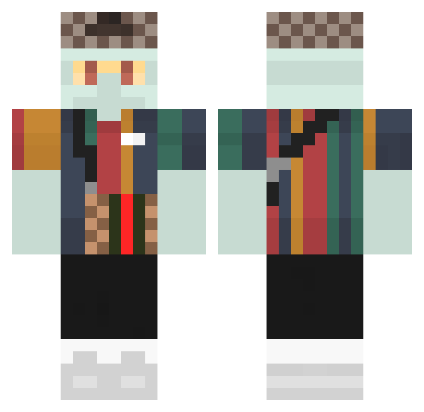 SnipeShop Minecraft skin, front and back view