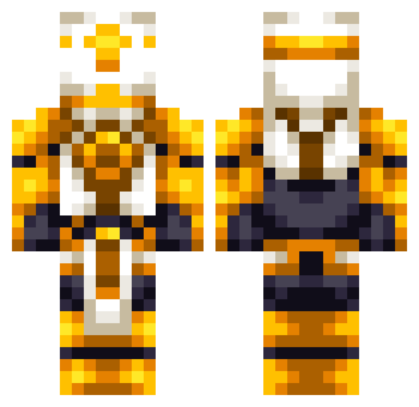Postmortal0 Minecraft skin, front and back view