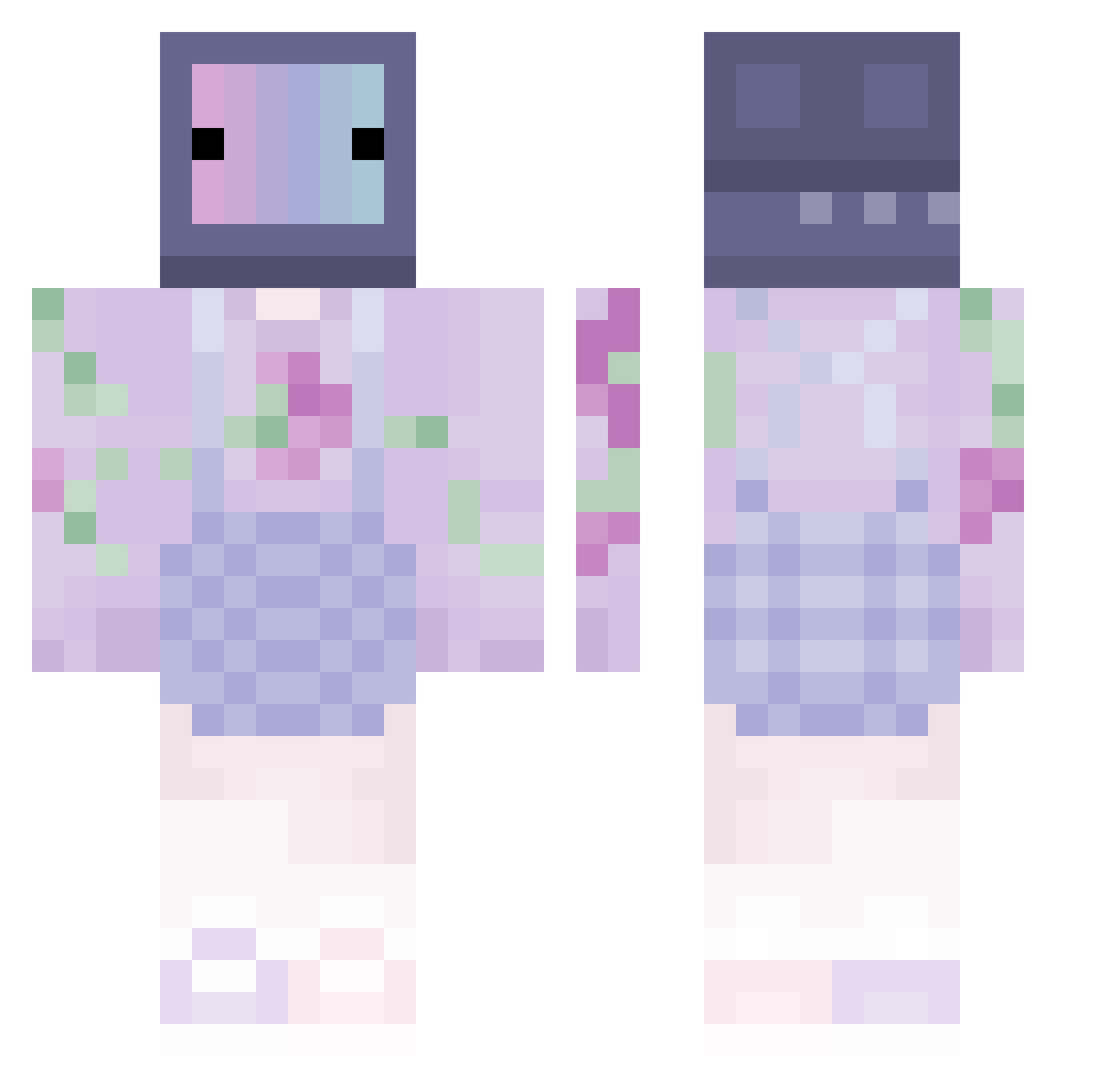 plumxbot Minecraft skin, front and back view