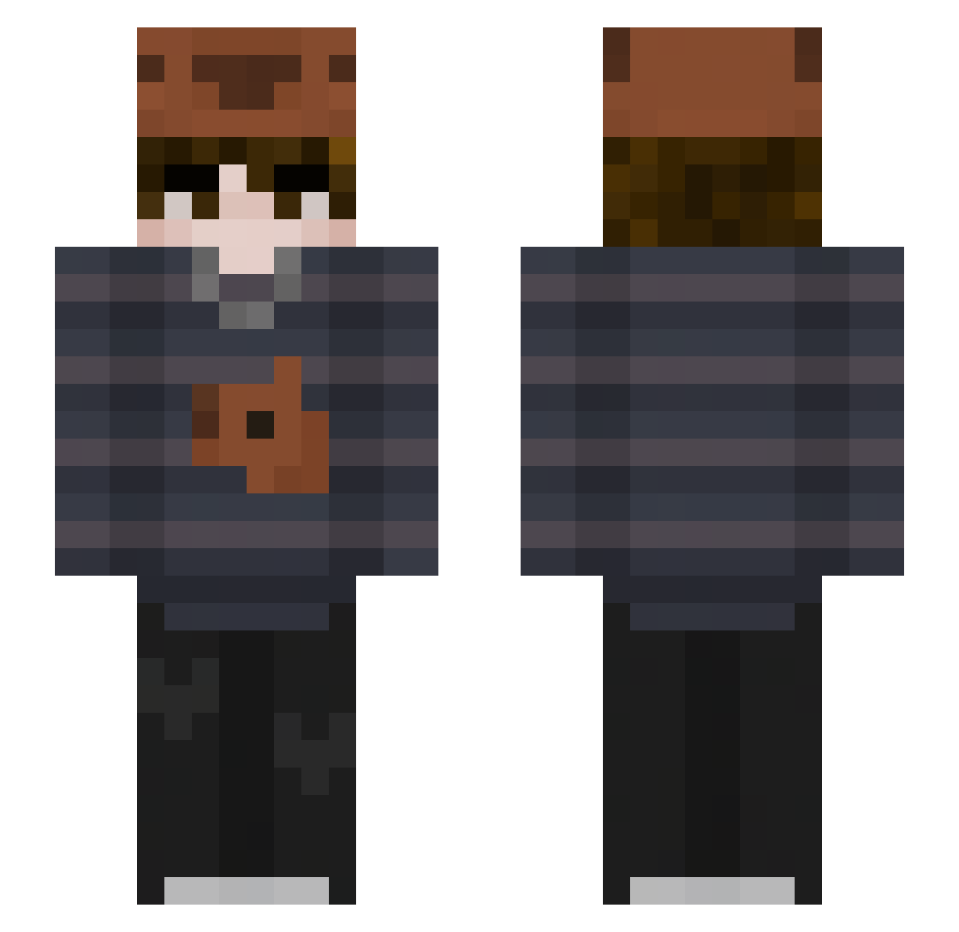 TooMuchBlood Minecraft skin, front and back view