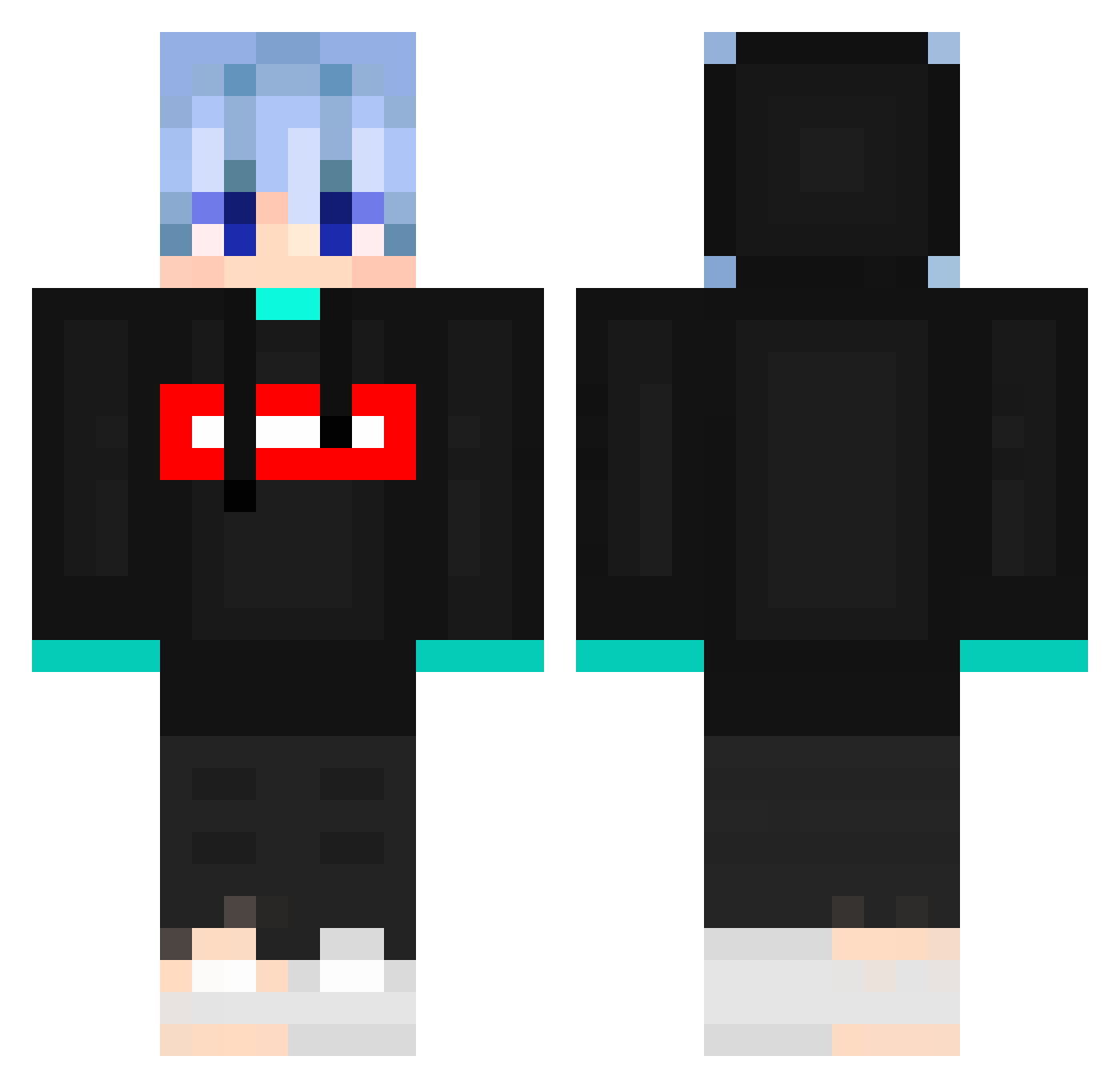 PlzDaddyNoBelt Minecraft skin, front and back view