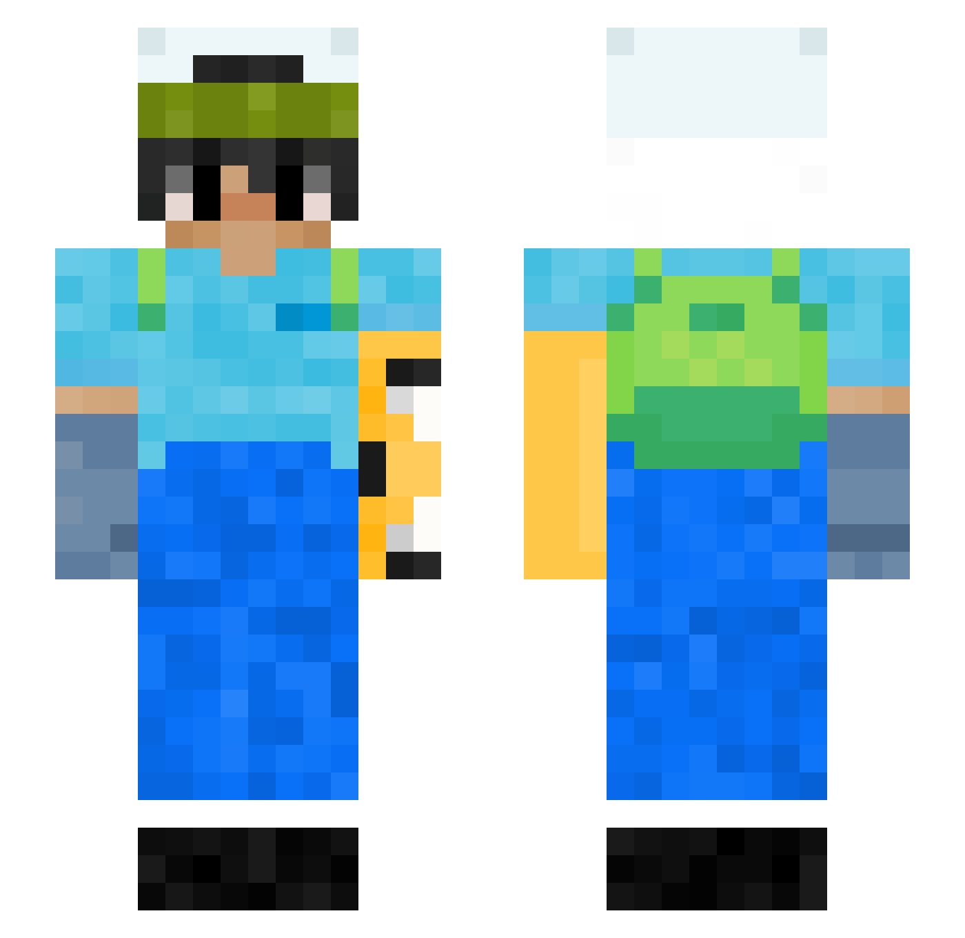PlzzaWater Minecraft skin, front and back view
