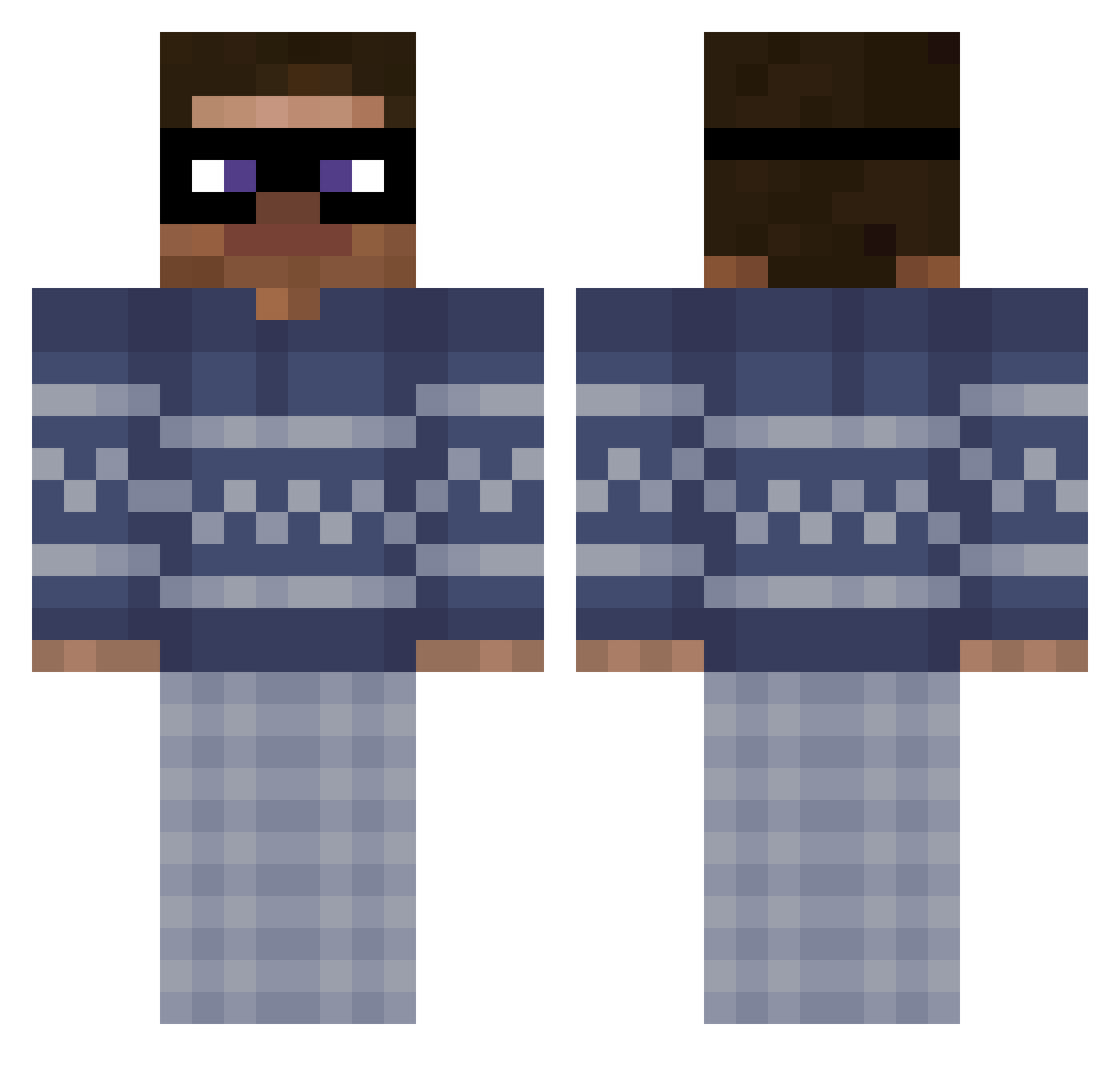 waaaaaar Minecraft skin, front and back view