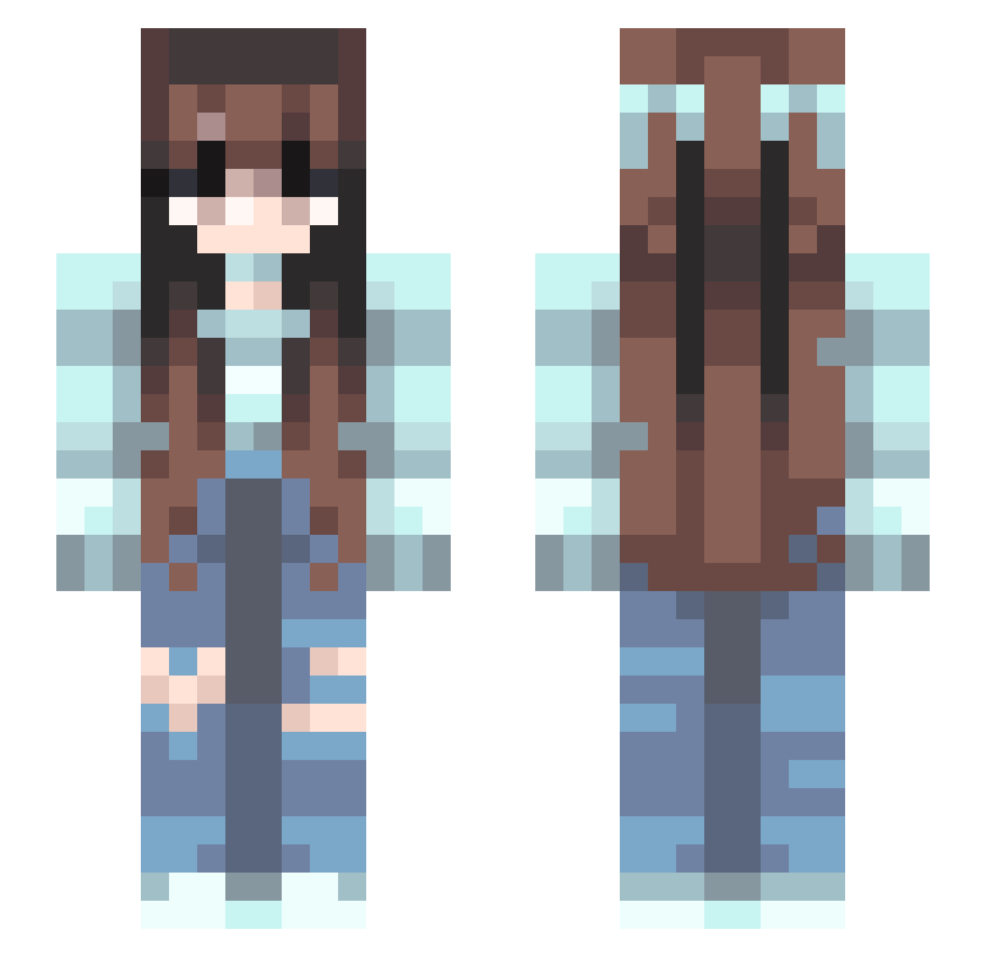SuperZoeTown Minecraft skin, front and back view