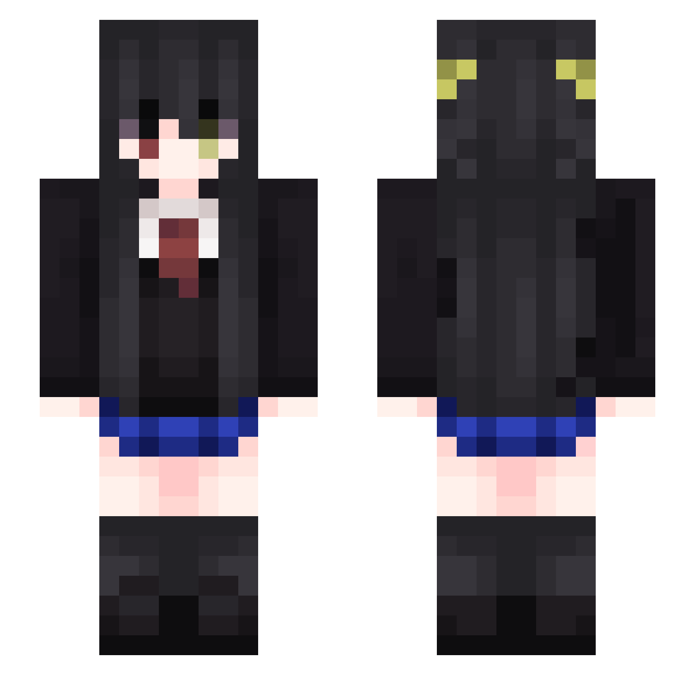 Mysti_X Minecraft skin, front and back view